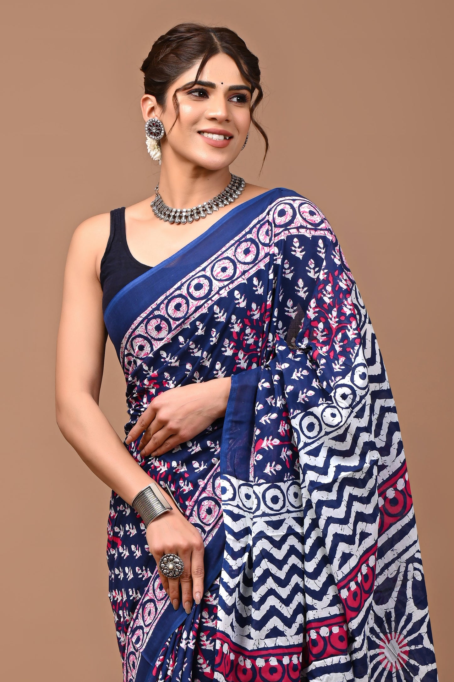 Printed Pure Cotton Mulmul Saree With Blouse