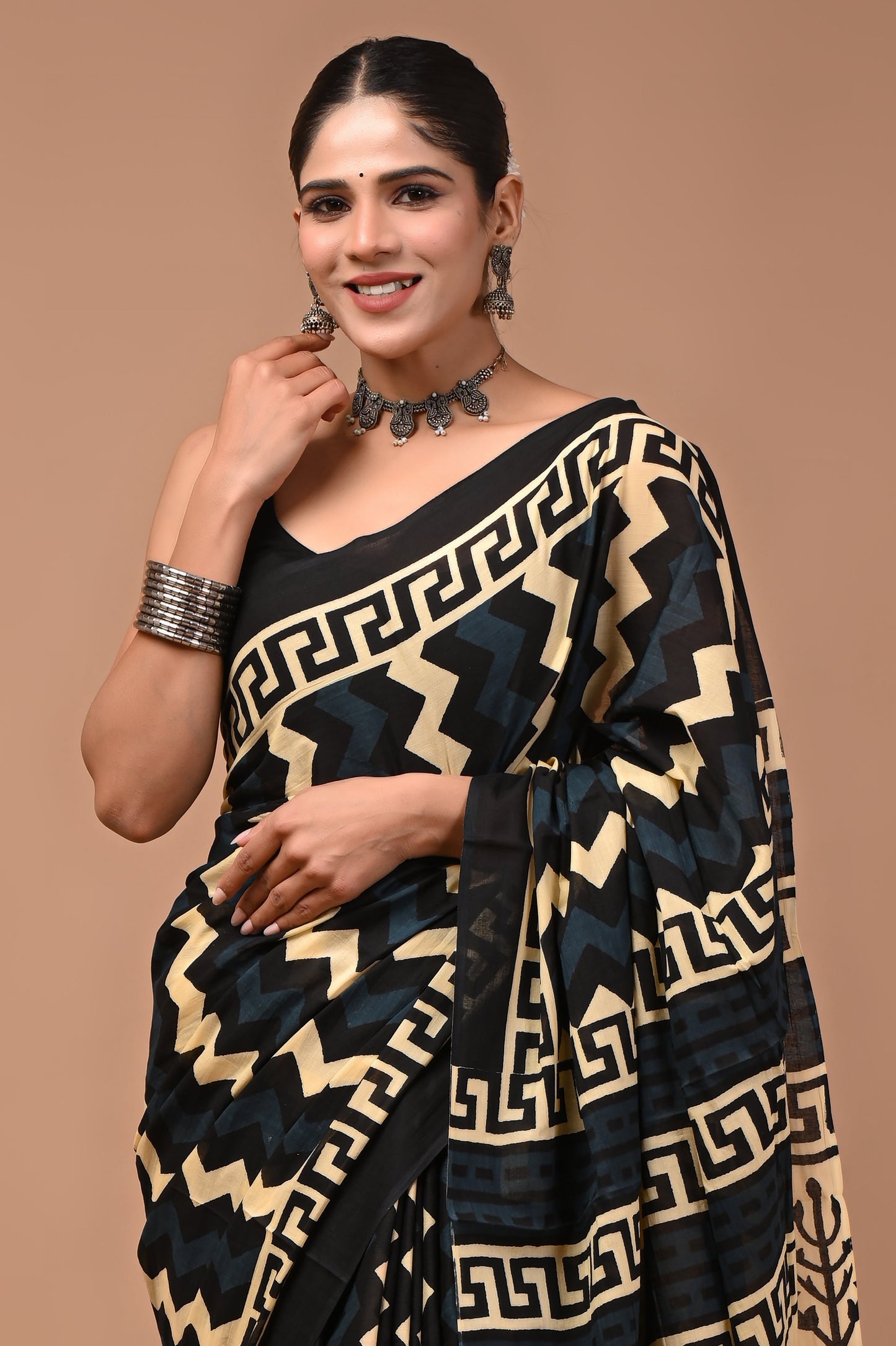 Printed Pure Cotton Mulmul Saree With Blouse
