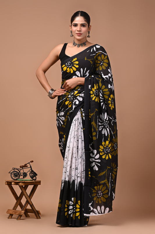 Printed Pure Cotton Mulmul Saree With Blouse