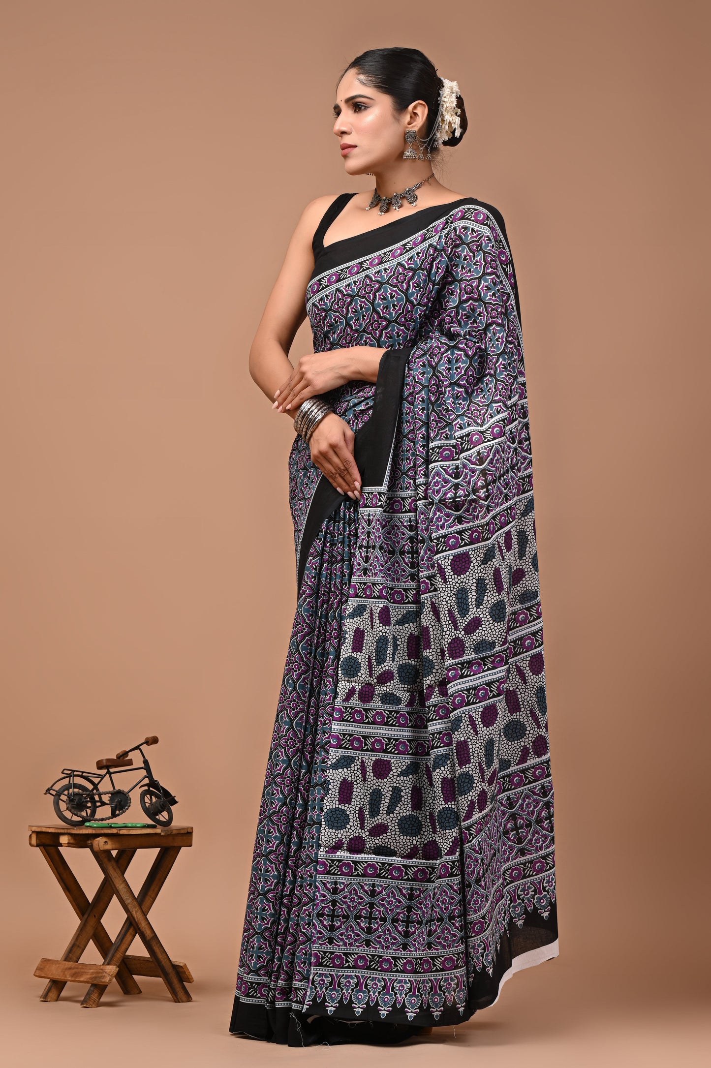 Printed Pure Cotton Mulmul Saree With Blouse