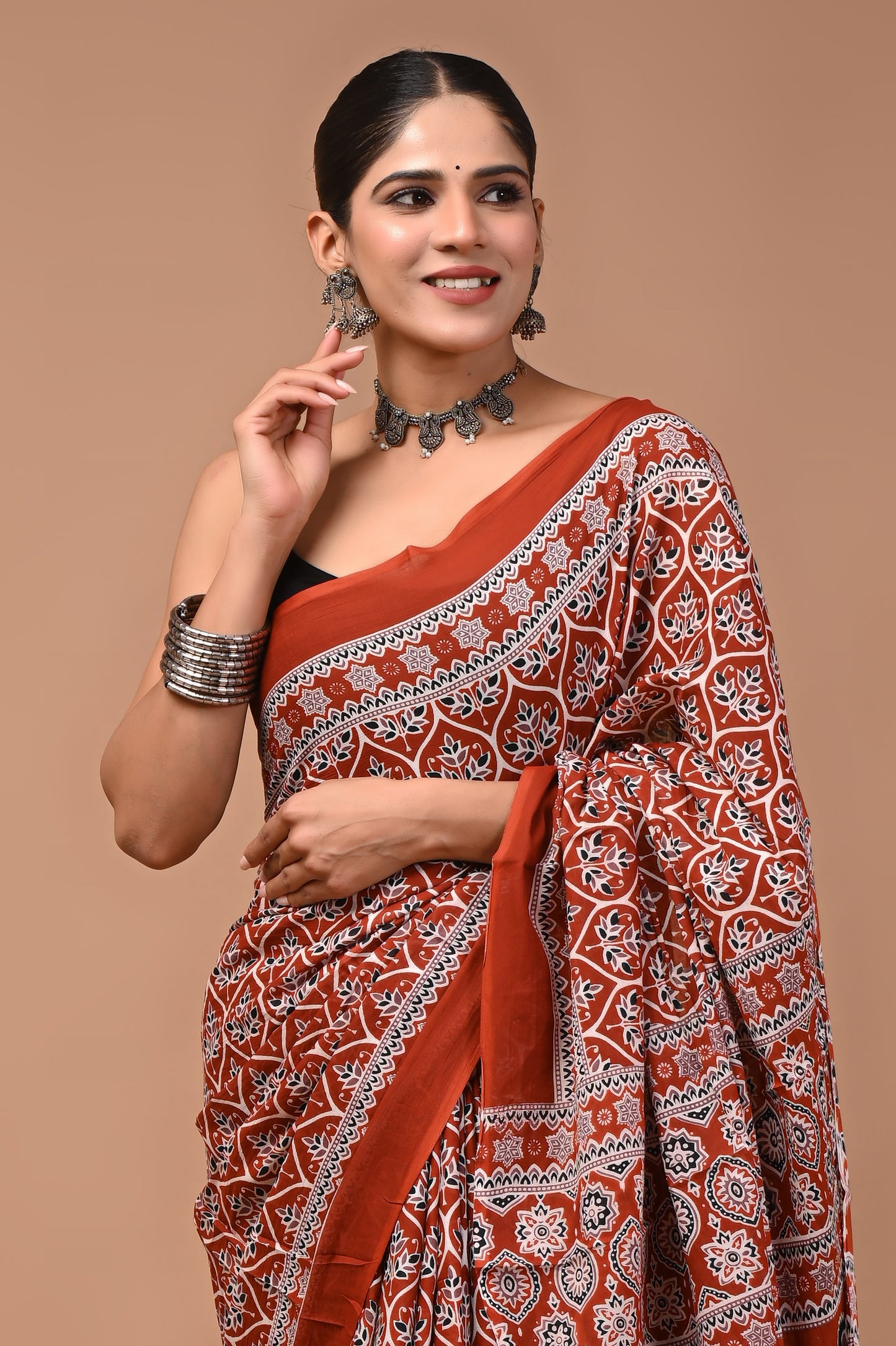 Printed Pure Cotton Mulmul Saree With Blouse