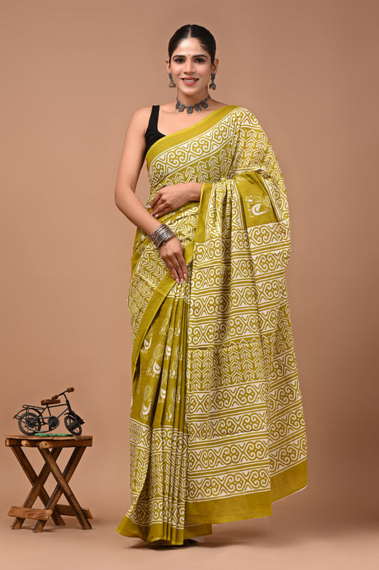 Printed Pure Cotton Mulmul Saree With Blouse