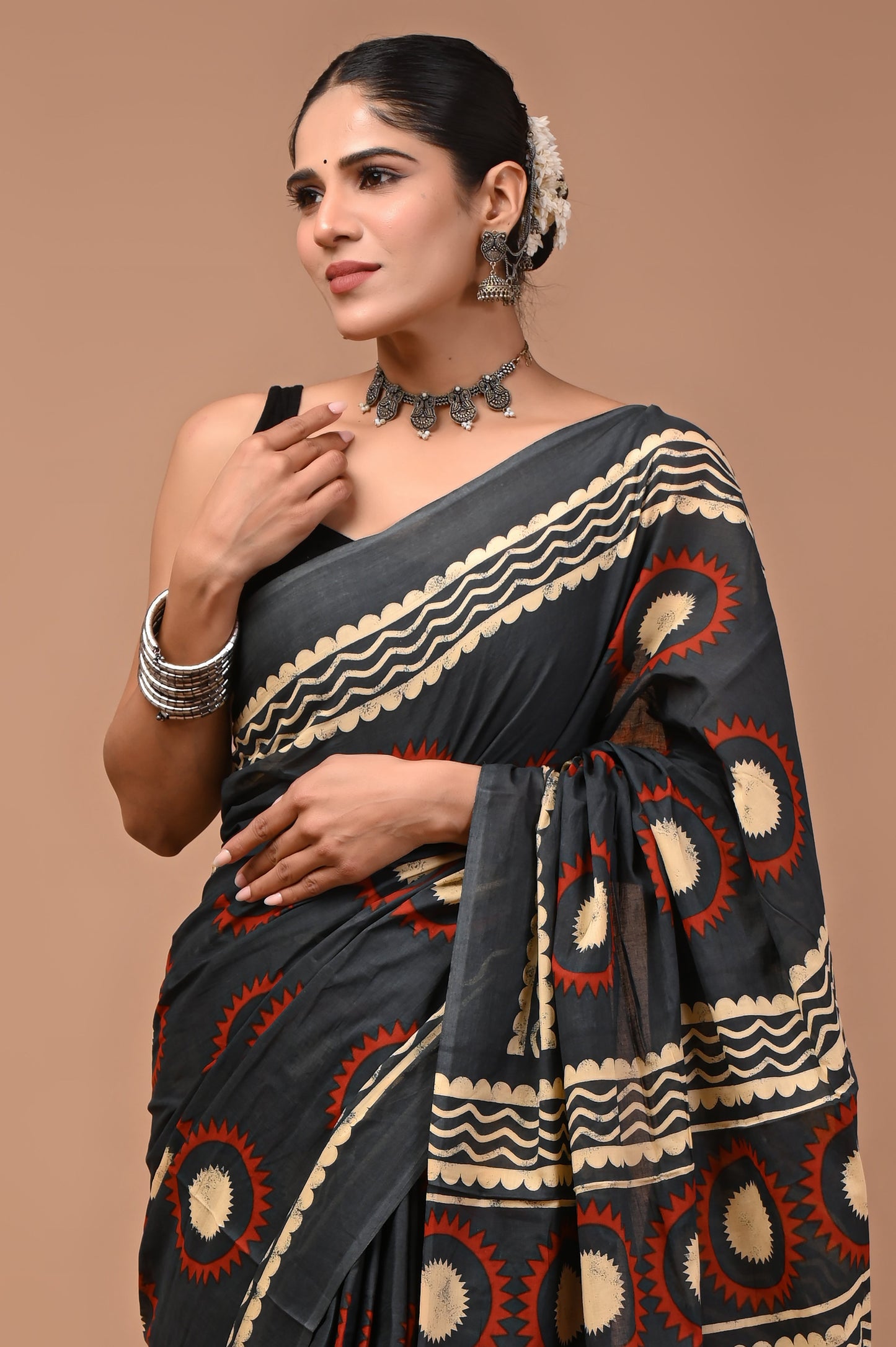 Printed Pure Cotton Mulmul Saree With Blouse