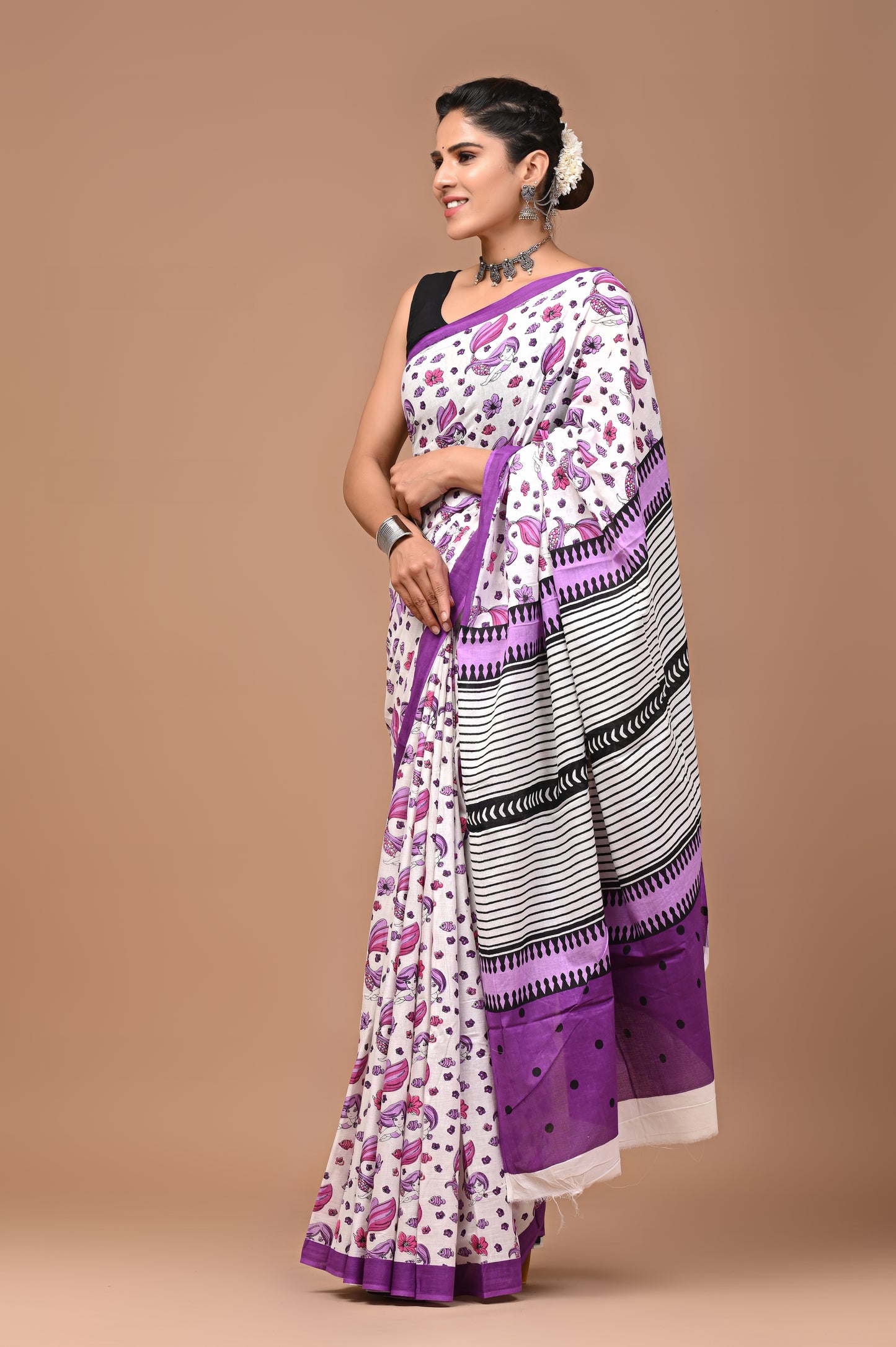 Exclusive Printed Pure Cotton Mulmul Saree With Blouse