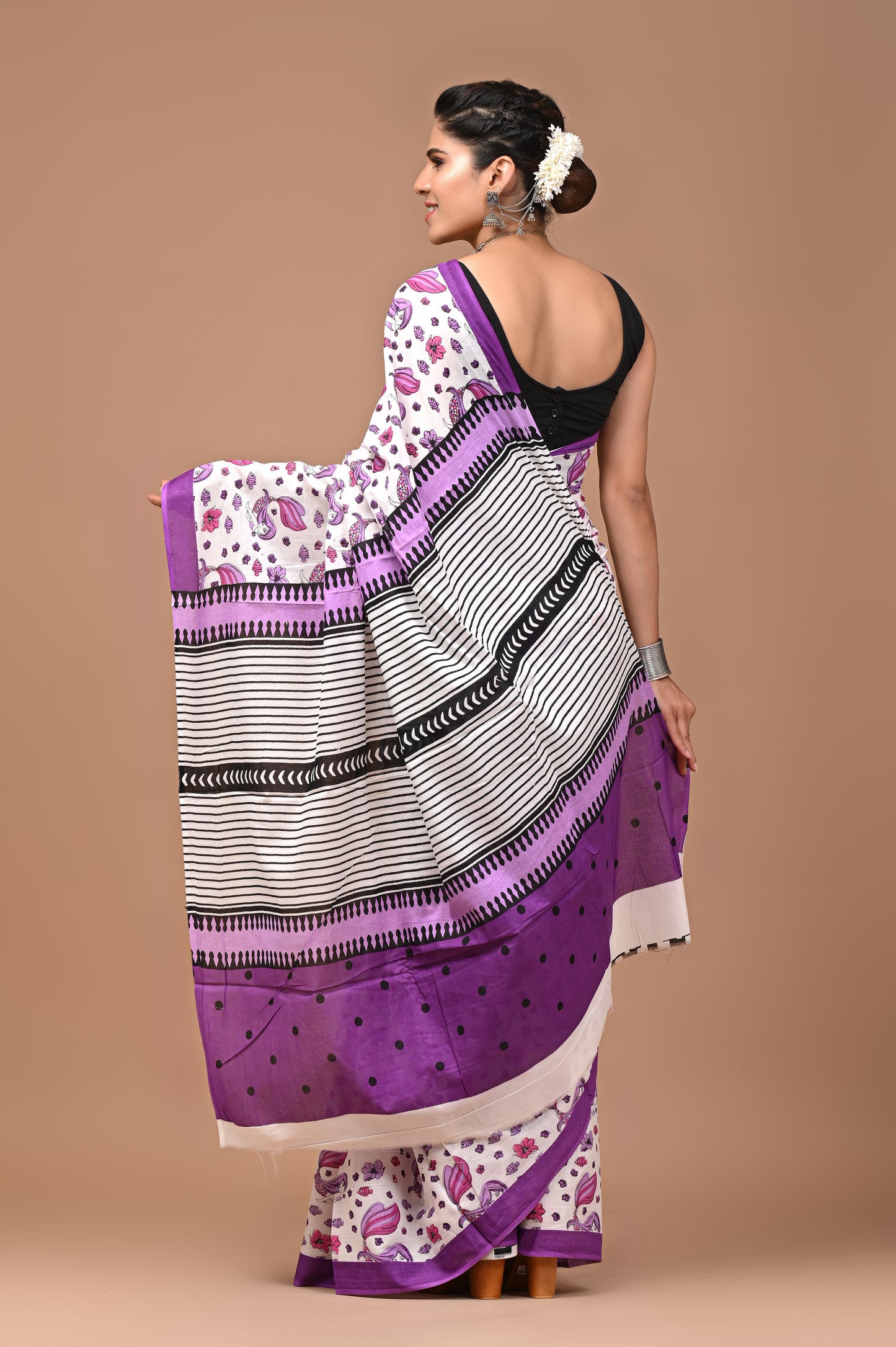 Exclusive Printed Pure Cotton Mulmul Saree With Blouse