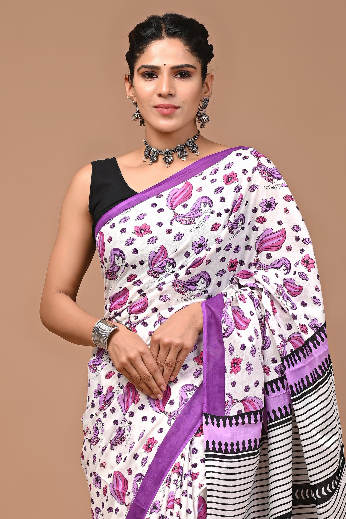 Exclusive Printed Pure Cotton Mulmul Saree With Blouse