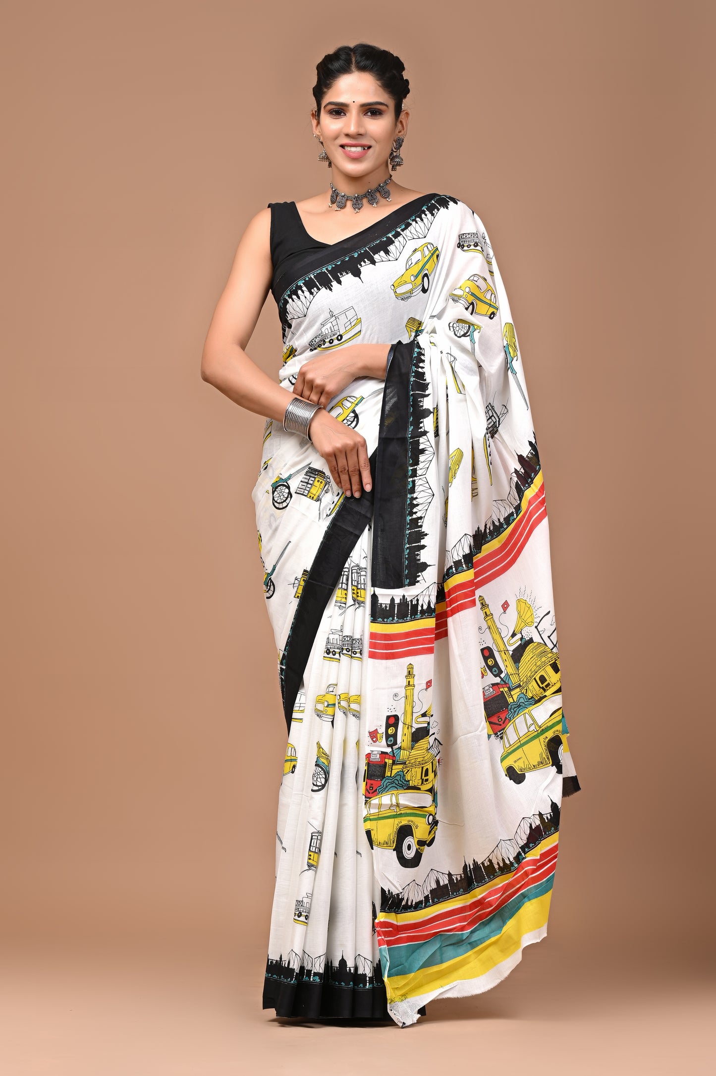 Exclusive Printed Pure Cotton Mulmul Saree With Blouse