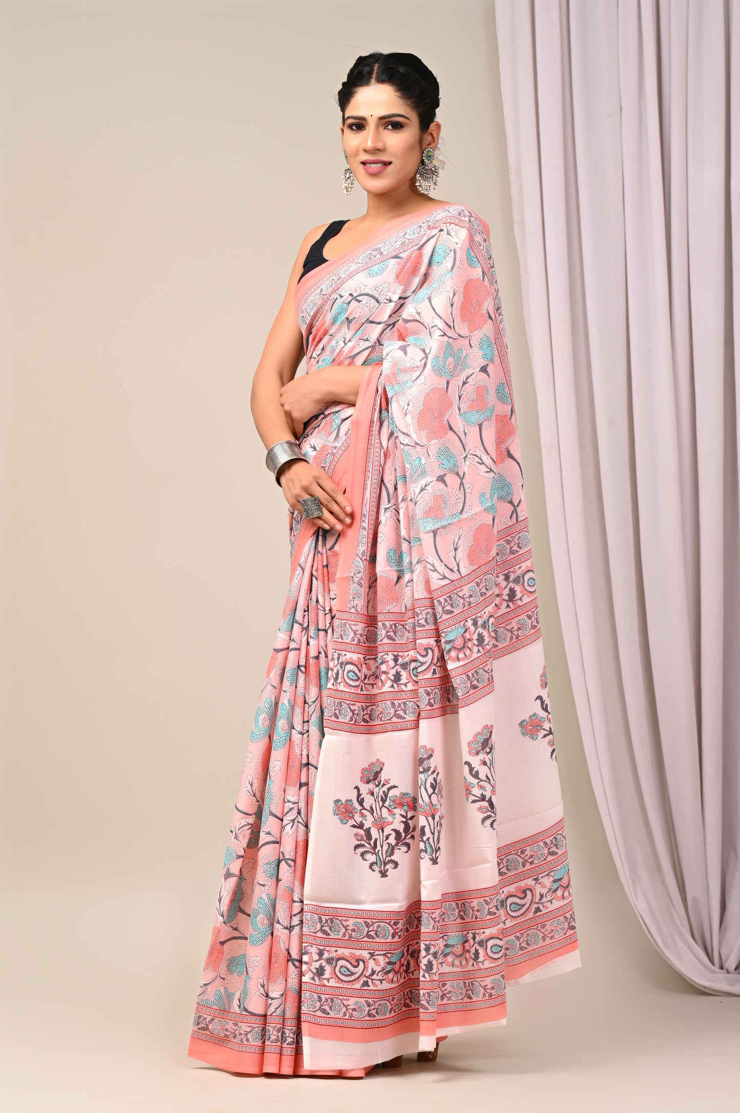 Exclusive Printed Pure Cotton Mulmul Saree With Blouse