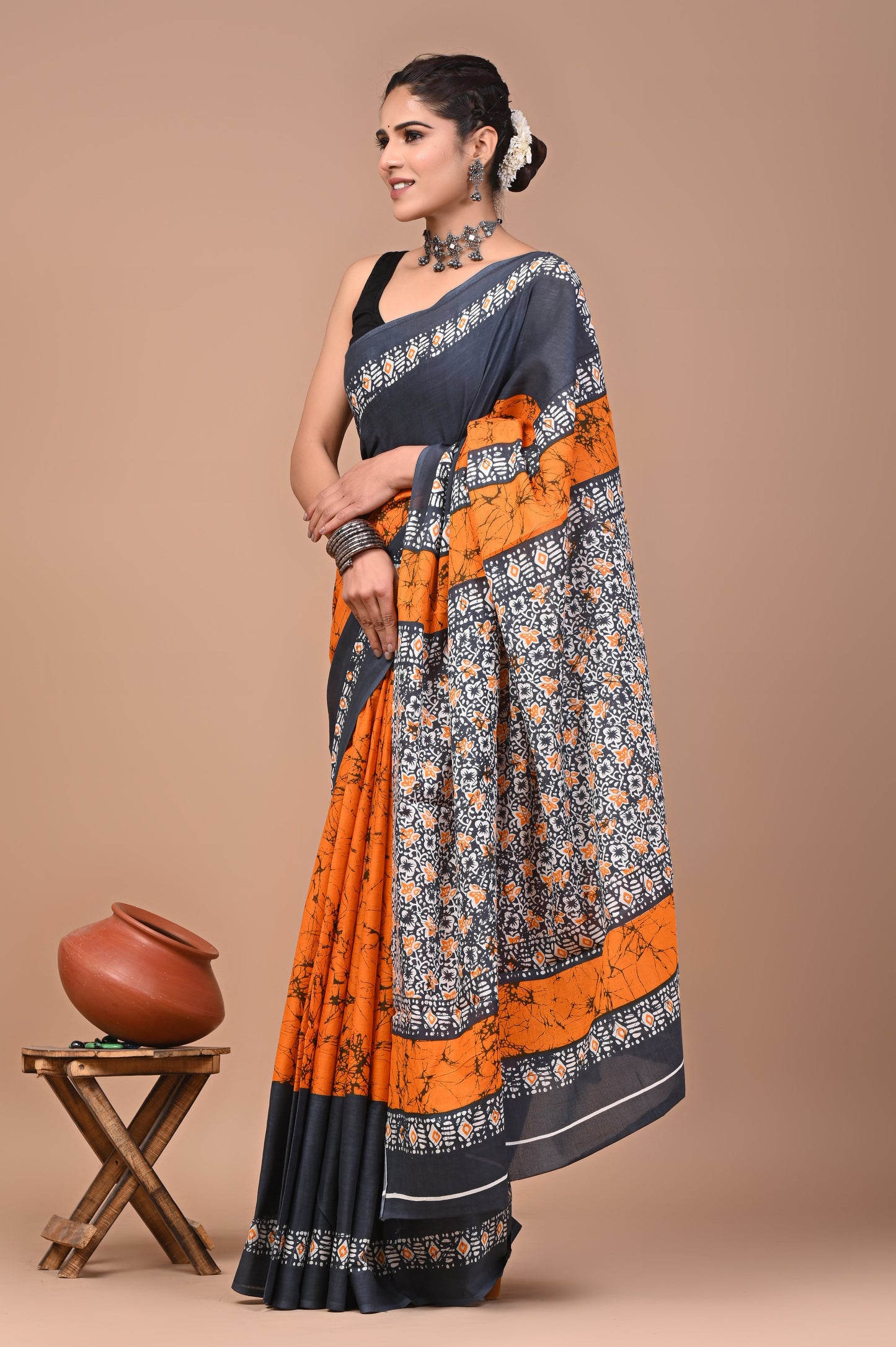 Printed Pure Cotton Mulmul Saree With Blouse