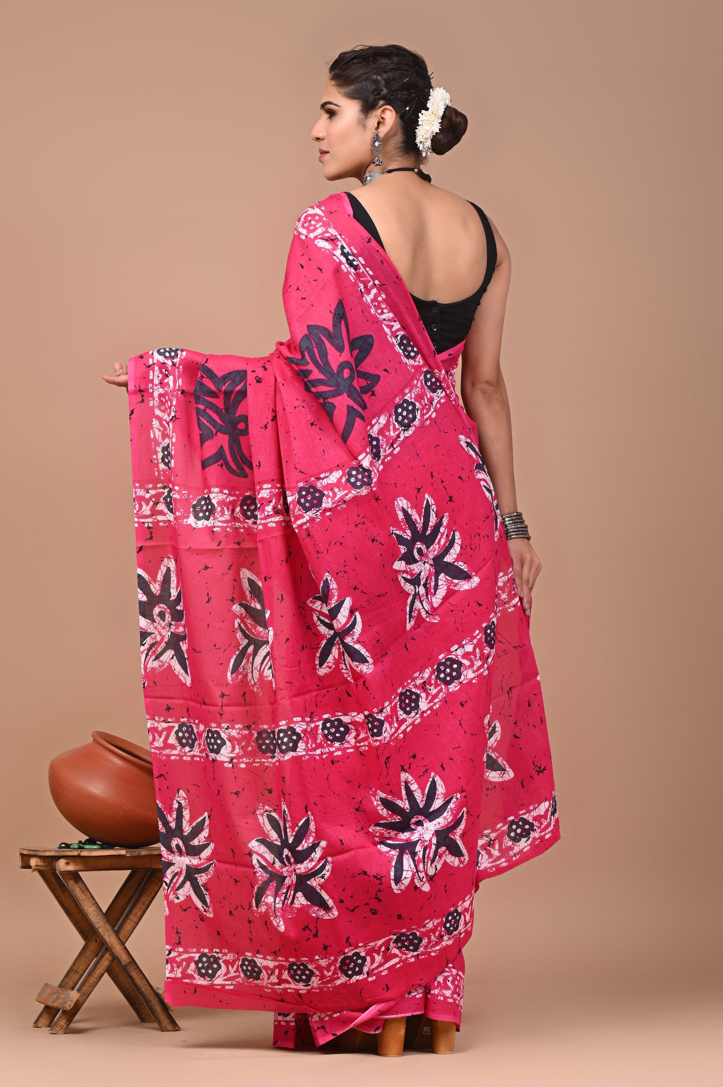 Printed Pure Cotton Mulmul Saree With Blouse