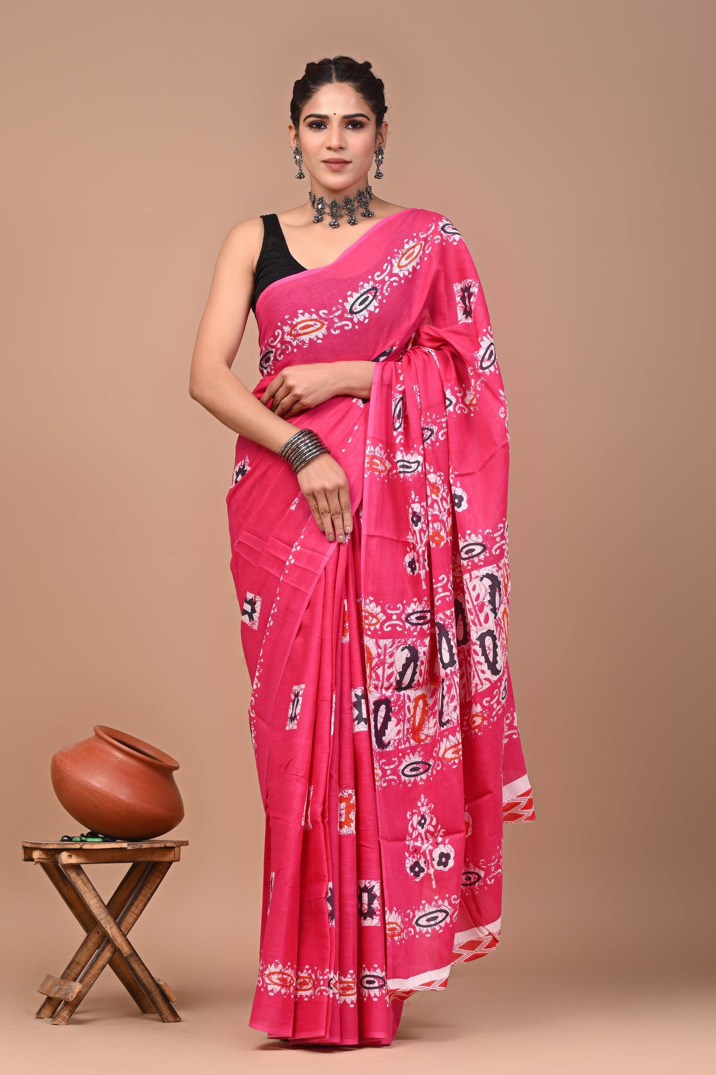 Printed Pure Cotton Mulmul Saree With Blouse