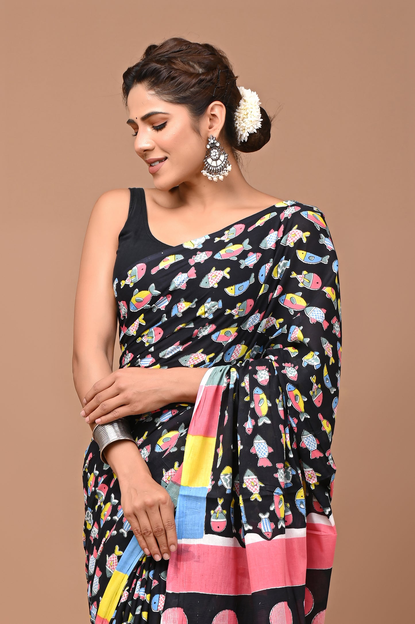 Exclusive Printed Pure Cotton Mulmul Saree With Blouse