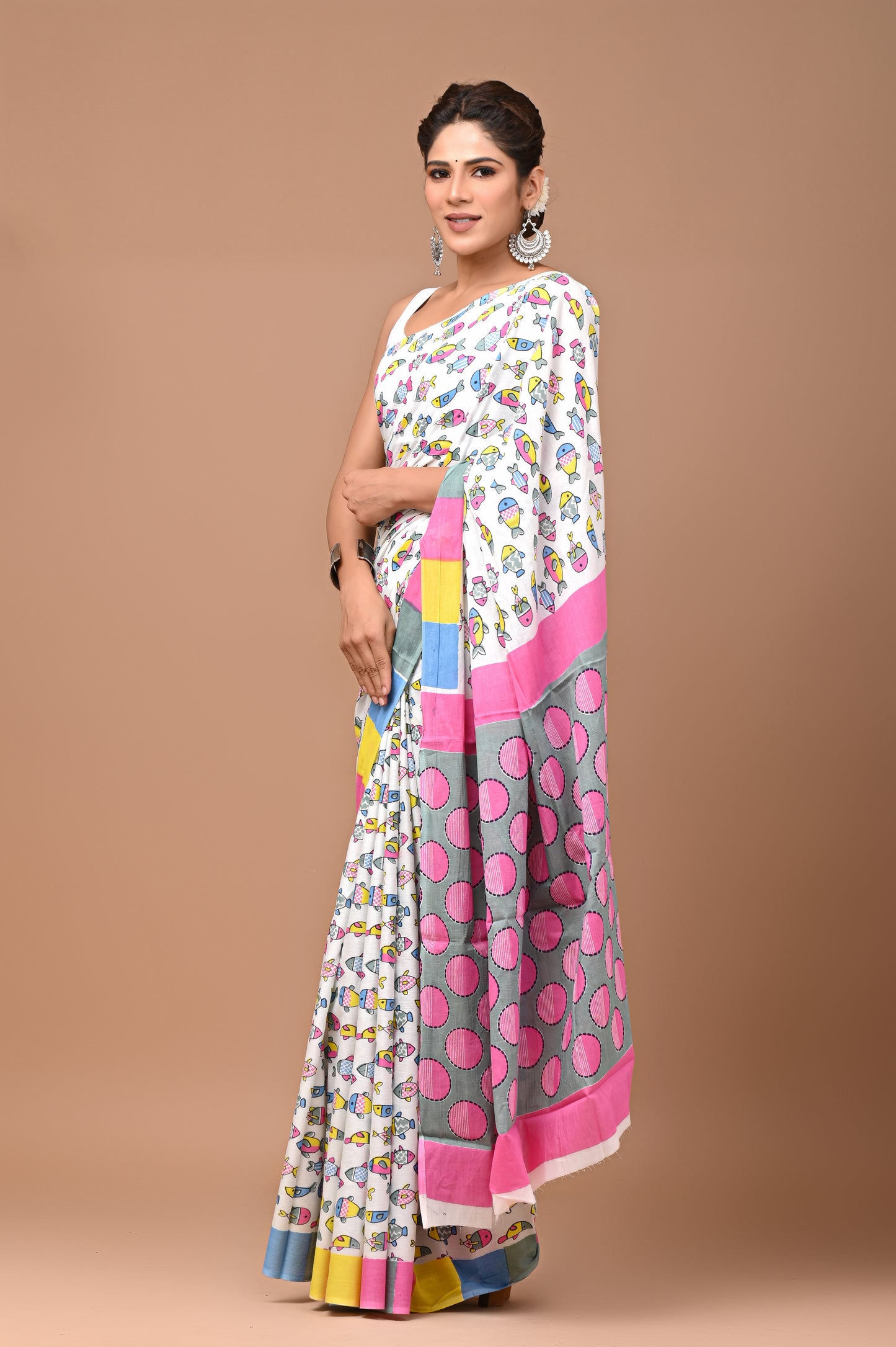 Exclusive Printed Pure Cotton Mulmul Saree With Blouse