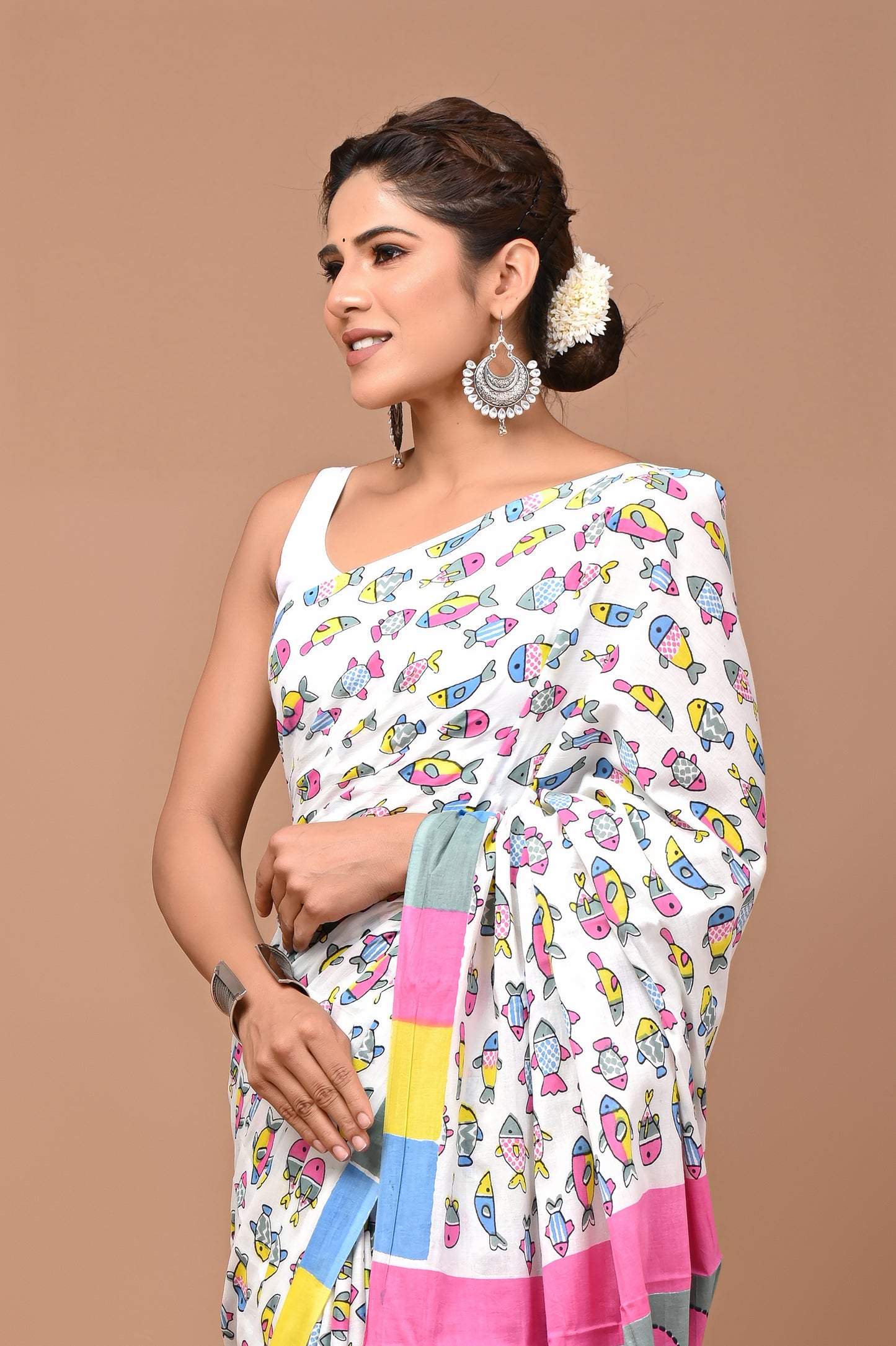 Exclusive Printed Pure Cotton Mulmul Saree With Blouse