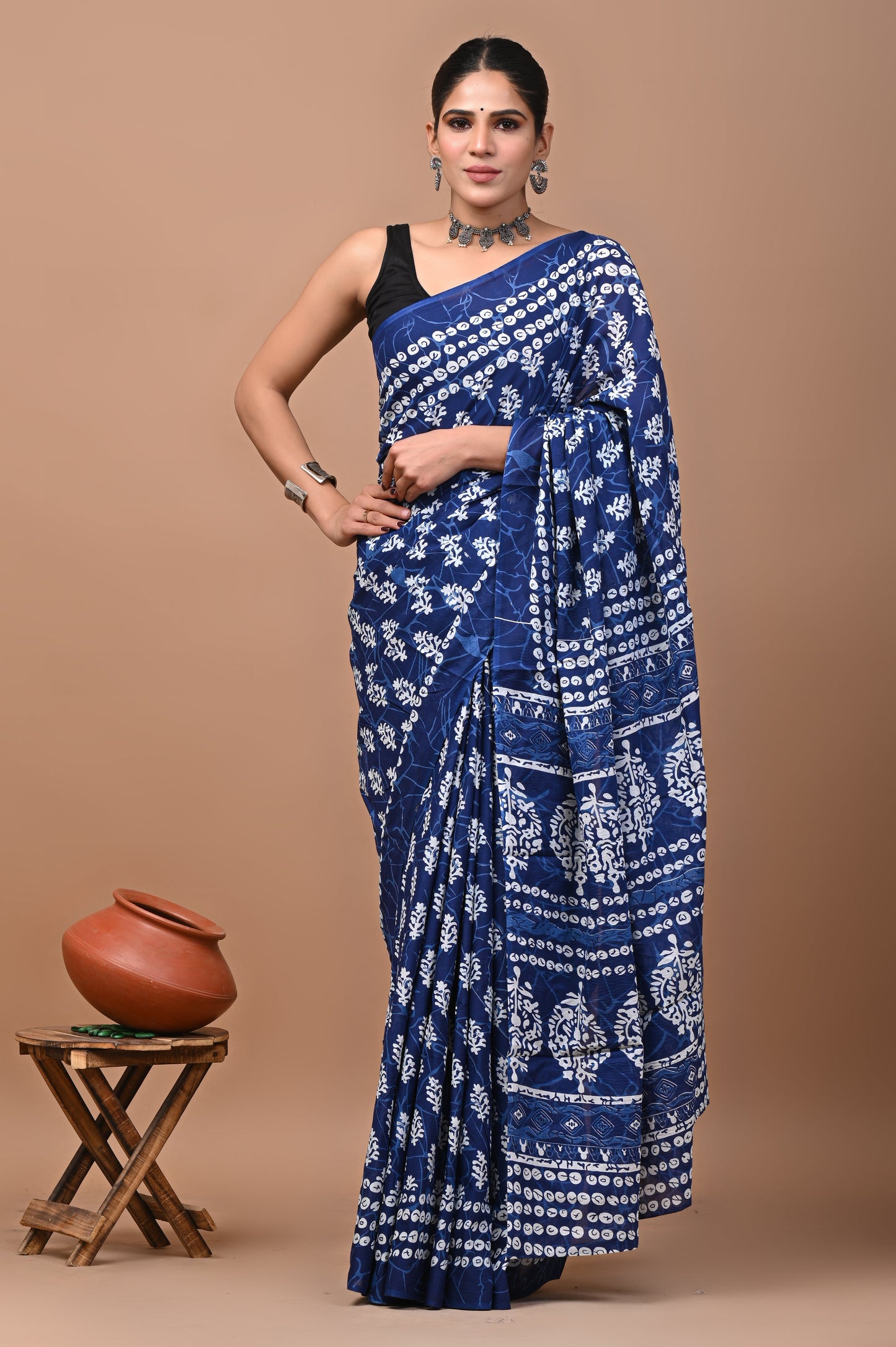 Jaipuri Printed Pure Cotton Mulmul Saree With Blouse