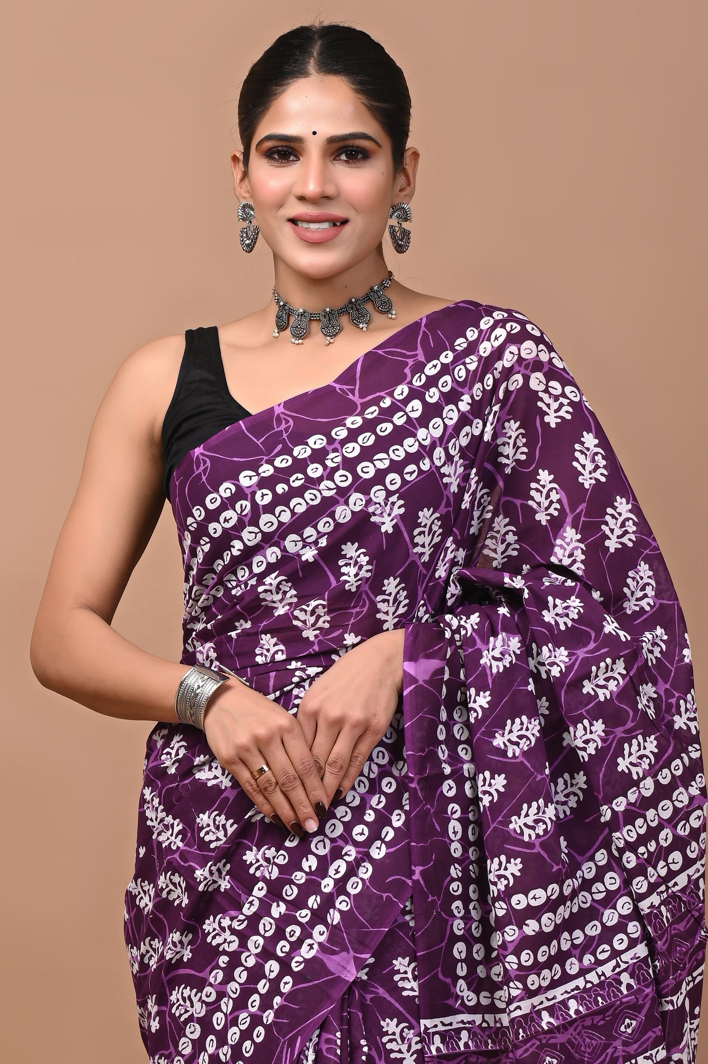 Jaipuri Printed Pure Cotton Mulmul Saree With Blouse