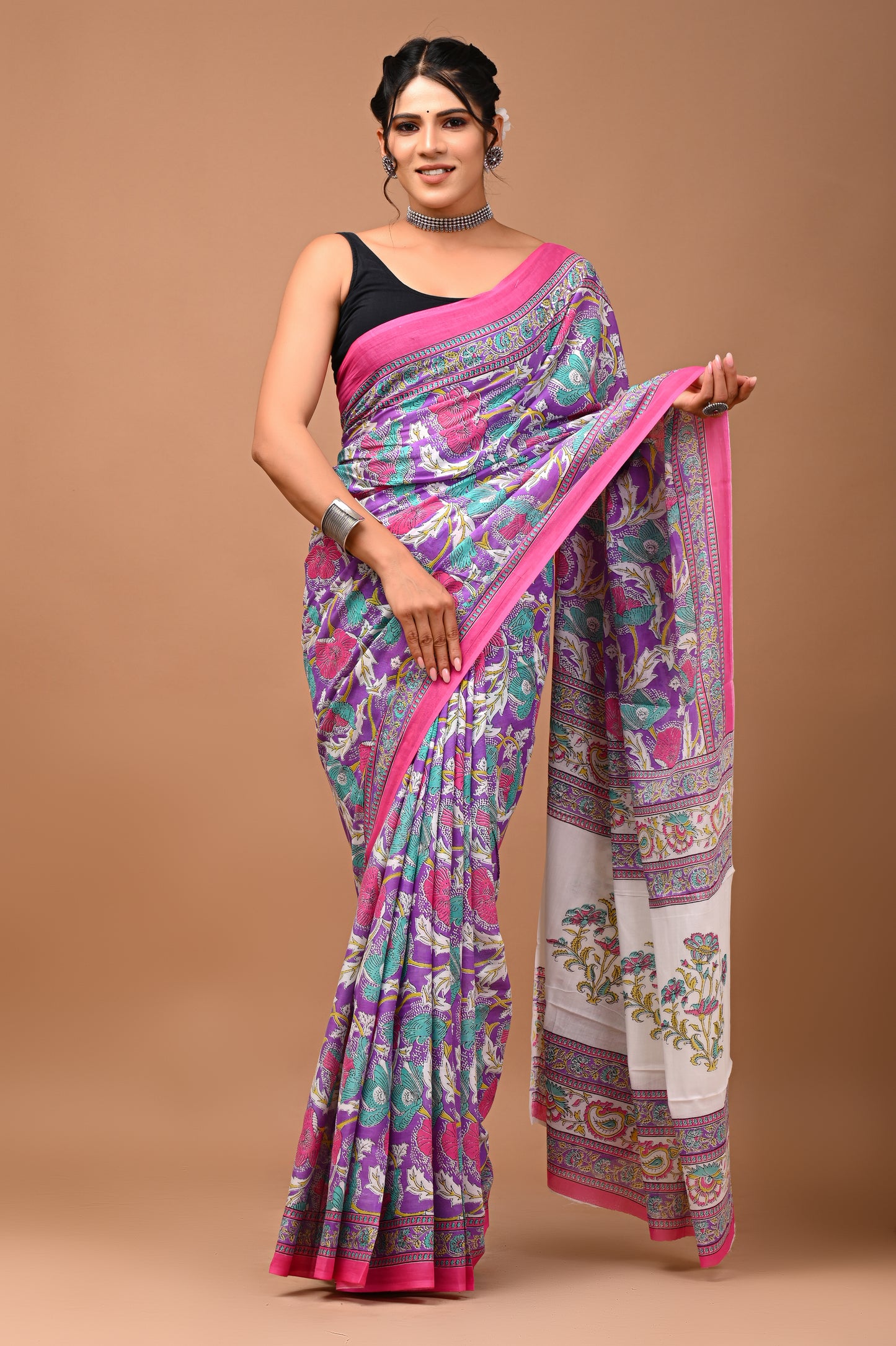 Exclusive Printed Pure Cotton Mulmul Saree With Blouse