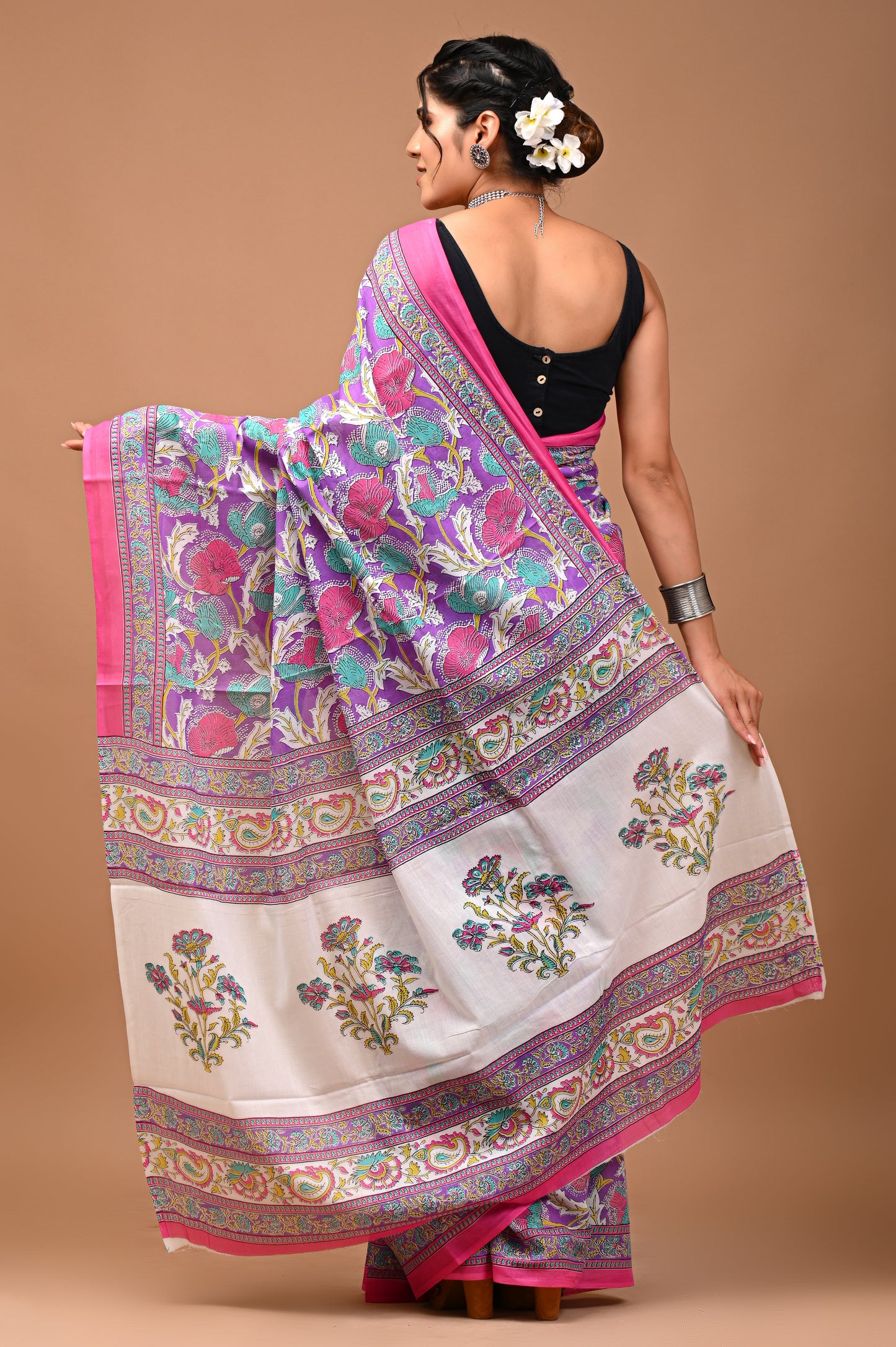 Exclusive Printed Pure Cotton Mulmul Saree With Blouse