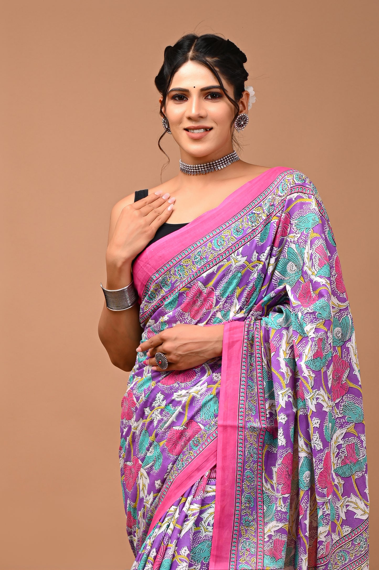 Exclusive Printed Pure Cotton Mulmul Saree With Blouse