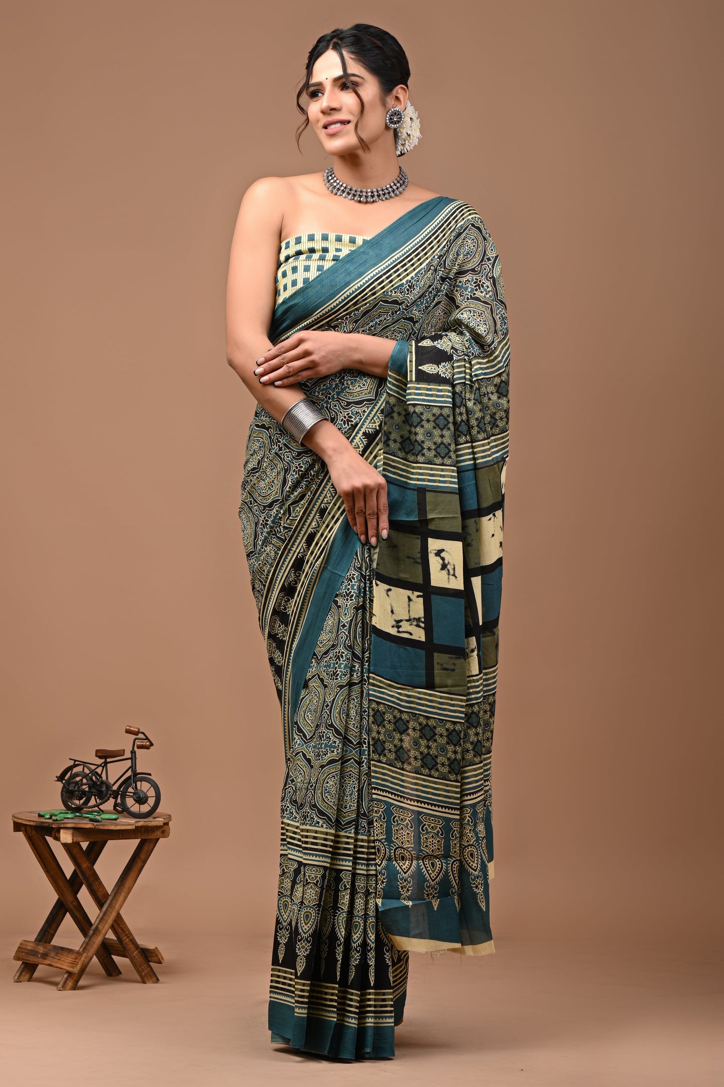 Printed Pure Cotton Mulmul Saree With Blouse