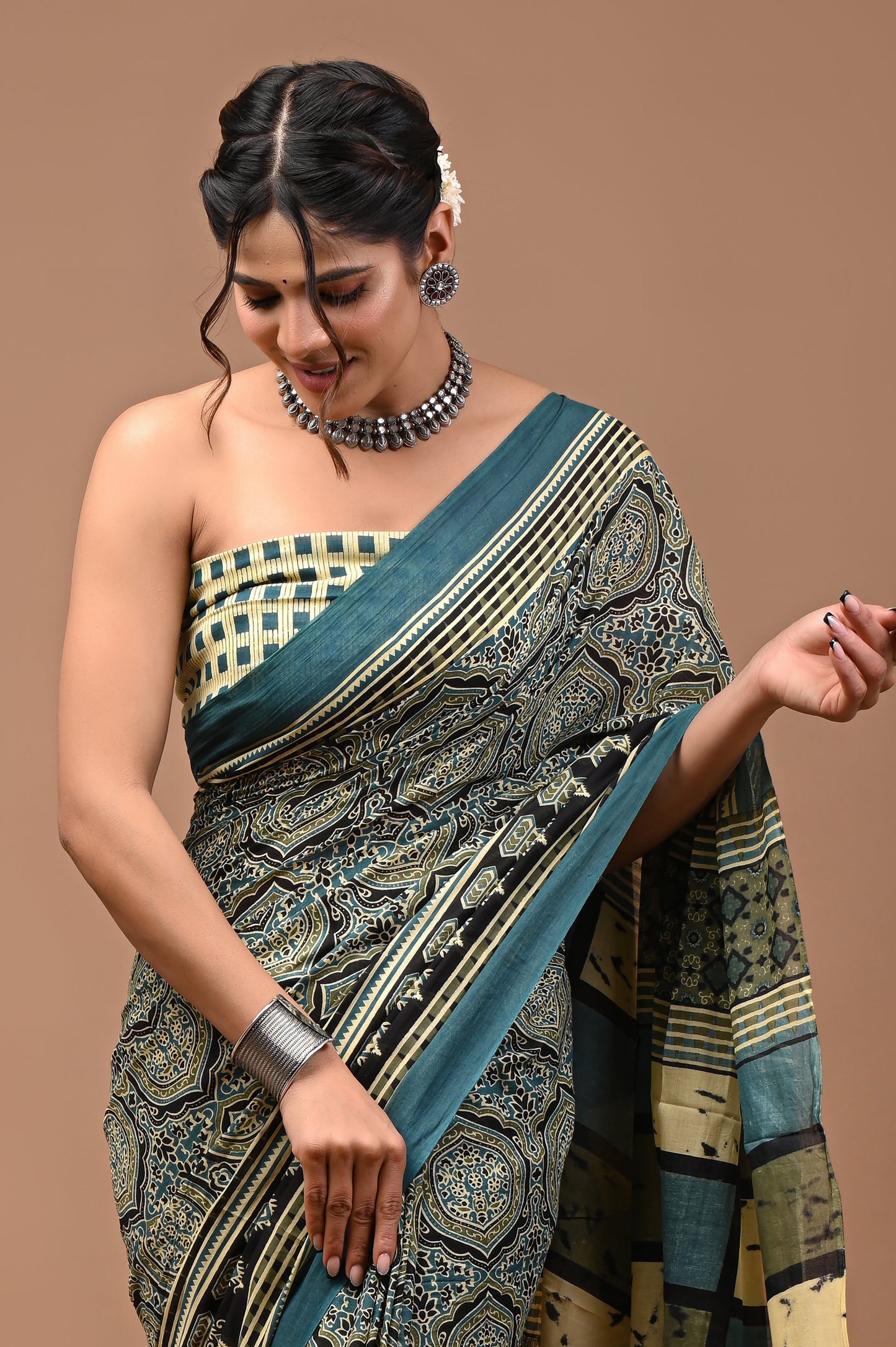 Printed Pure Cotton Mulmul Saree With Blouse