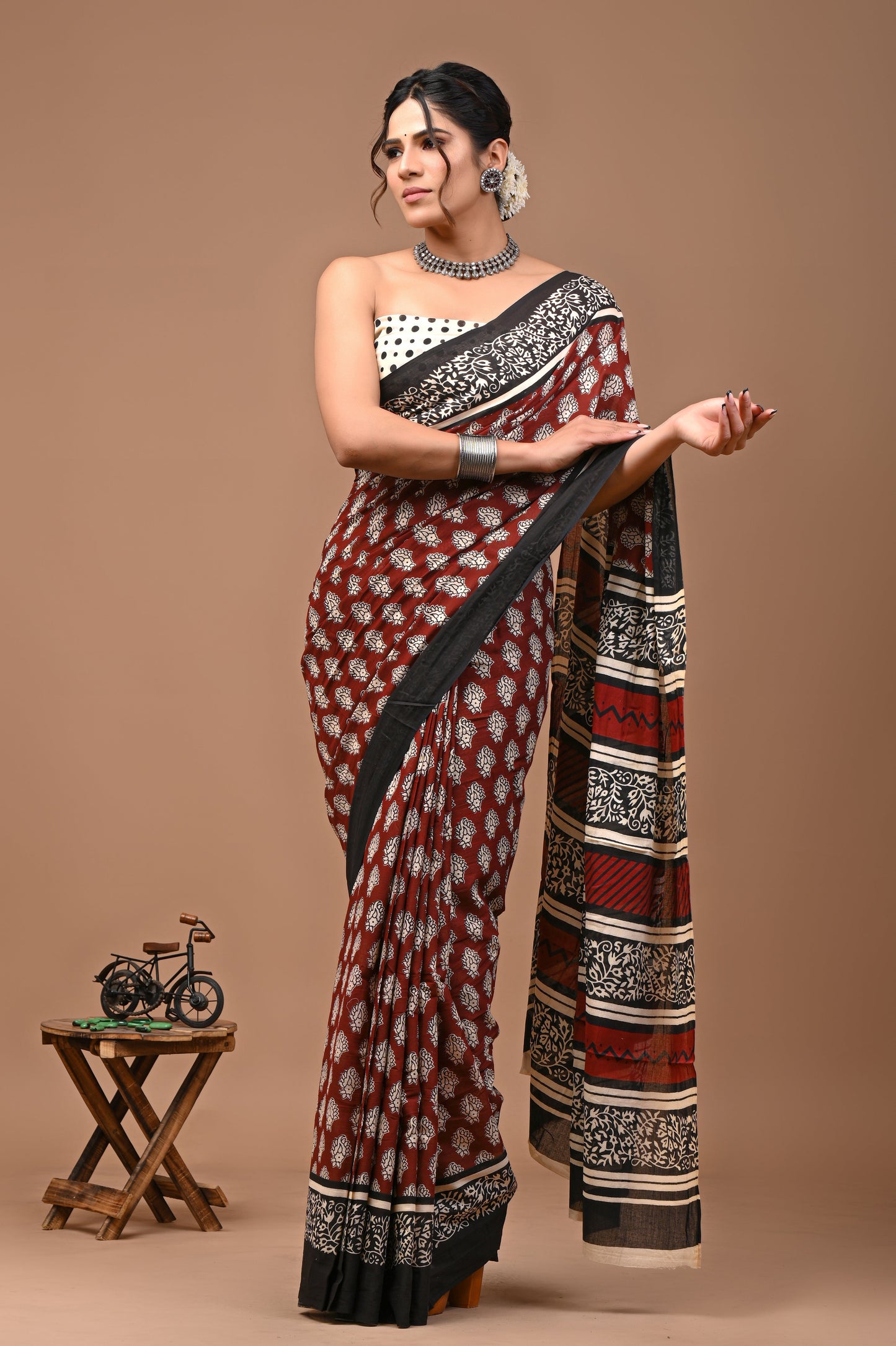 Printed Pure Cotton Mulmul Saree With Blouse