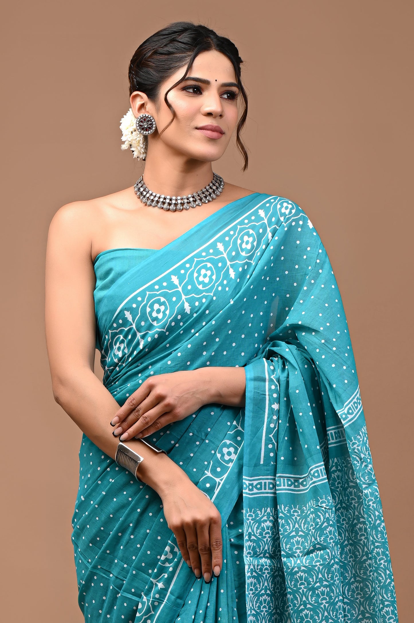 Printed Pure Cotton Mulmul Saree With Blouse