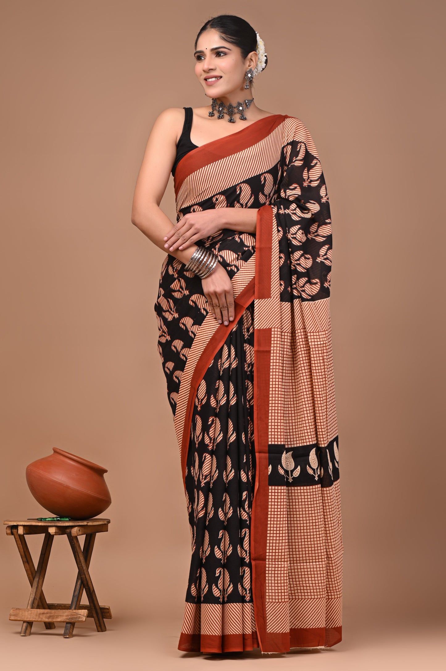 Printed Pure Cotton Mulmul Saree With Blouse
