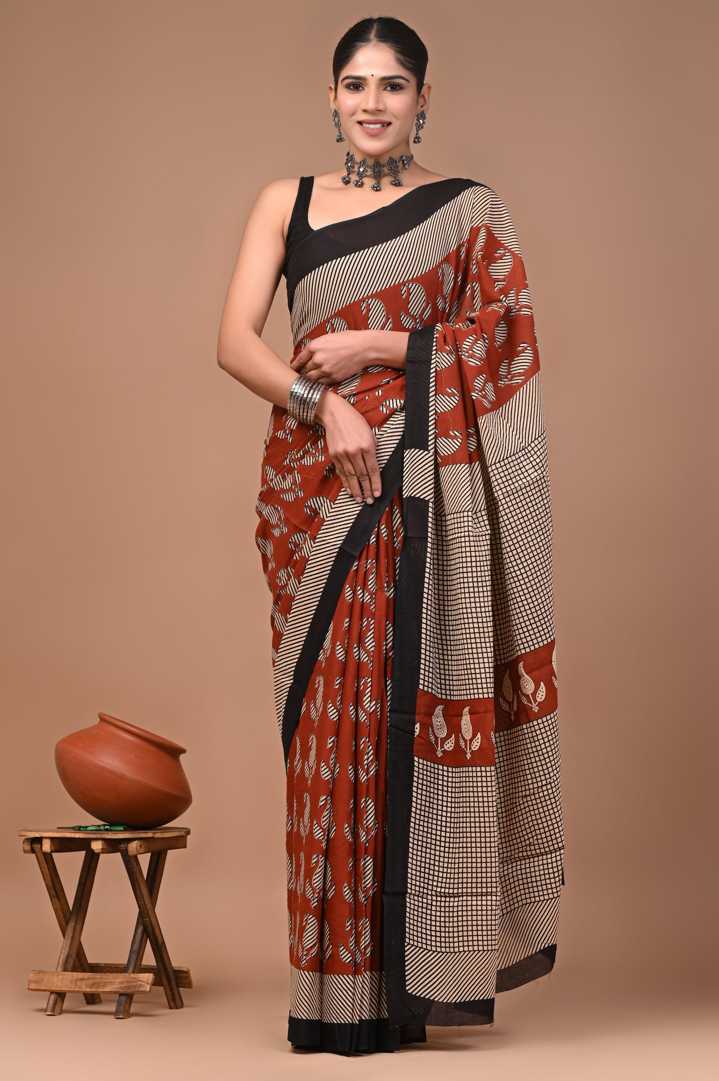 Printed Pure Cotton Mulmul Saree With Blouse