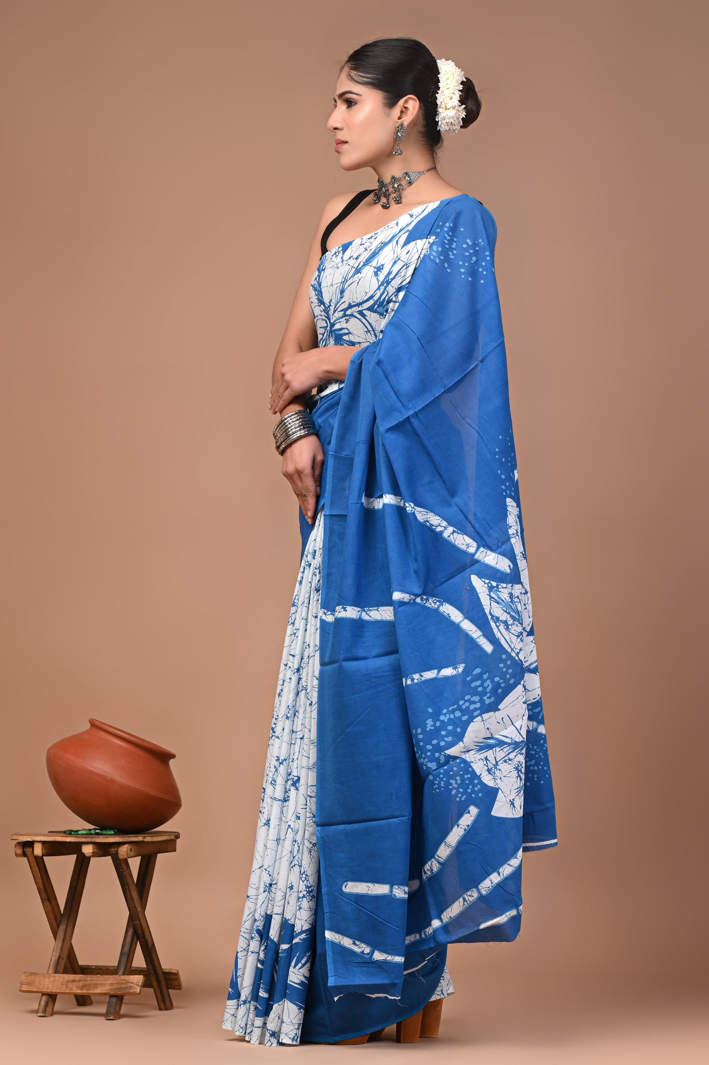 Printed Pure Cotton Mulmul Saree With Blouse
