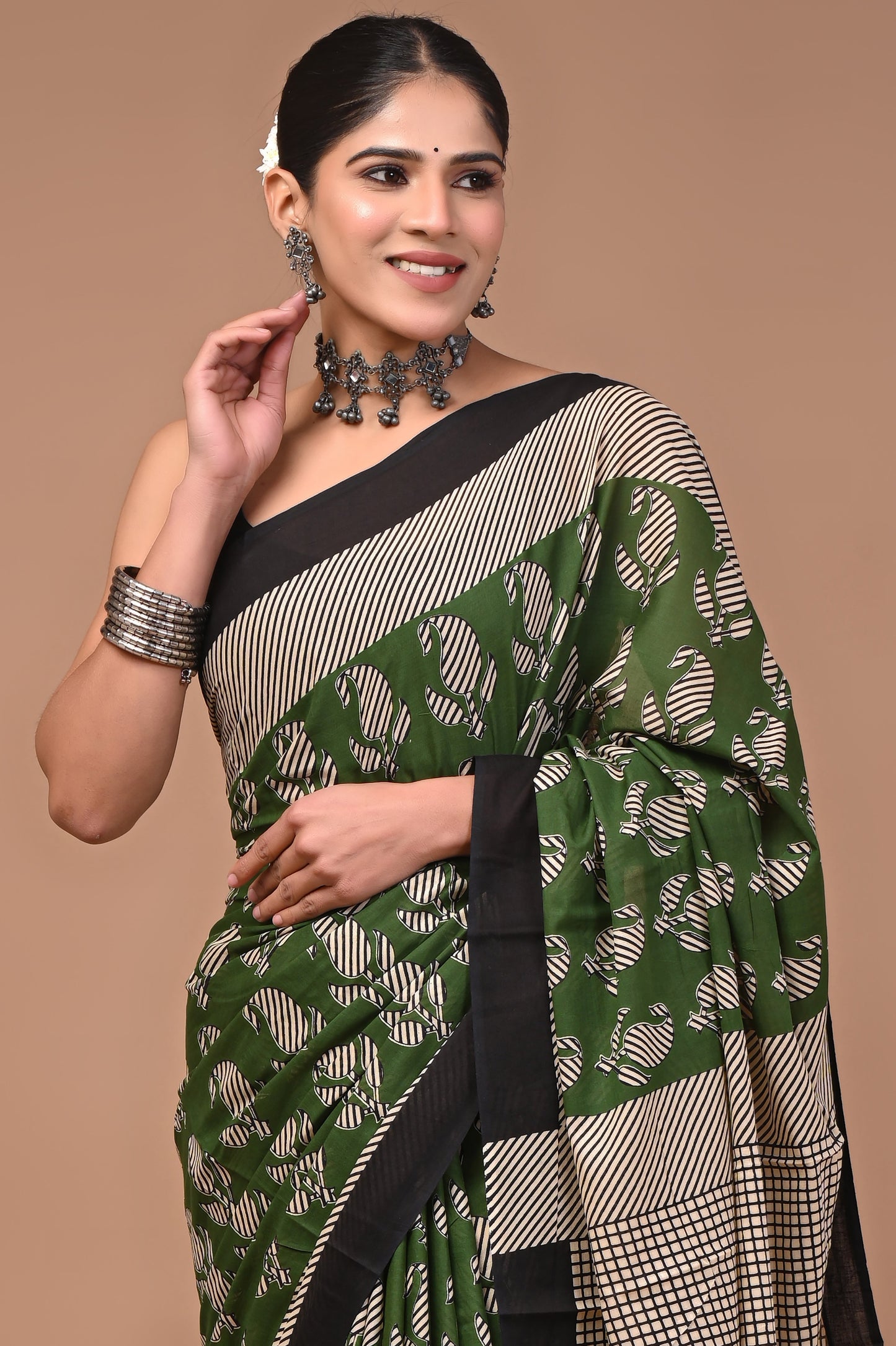 Printed Pure Cotton Mulmul Saree With Blouse