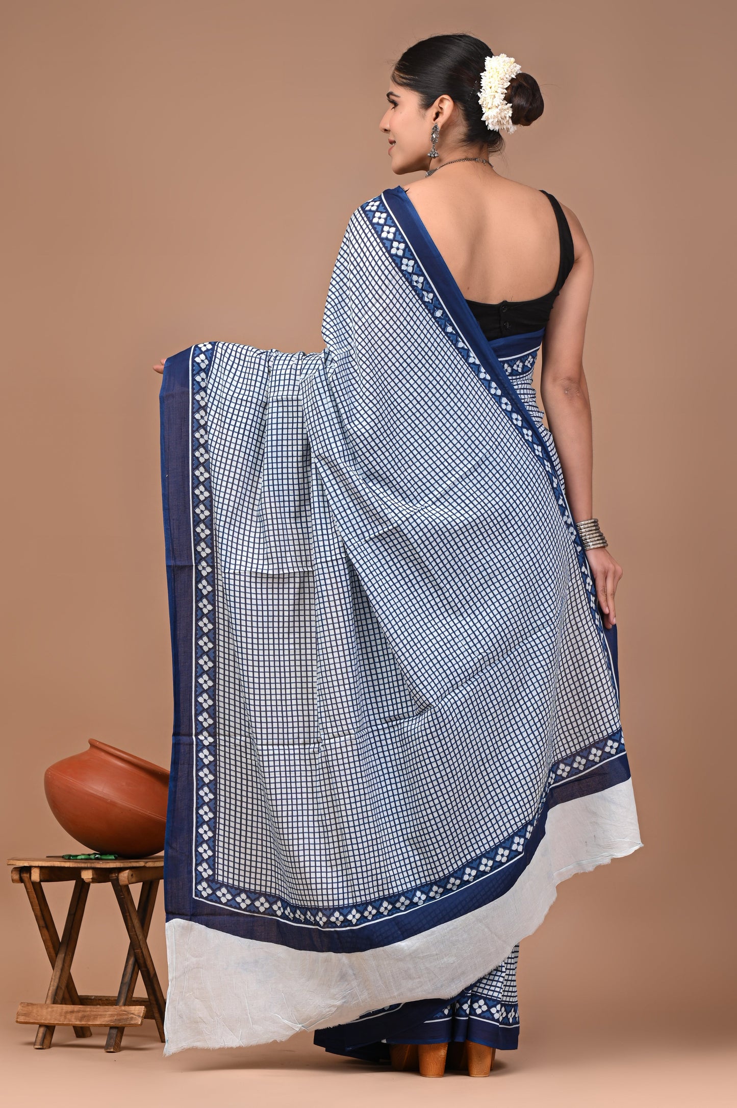 Printed Pure Cotton Mulmul Saree With Blouse