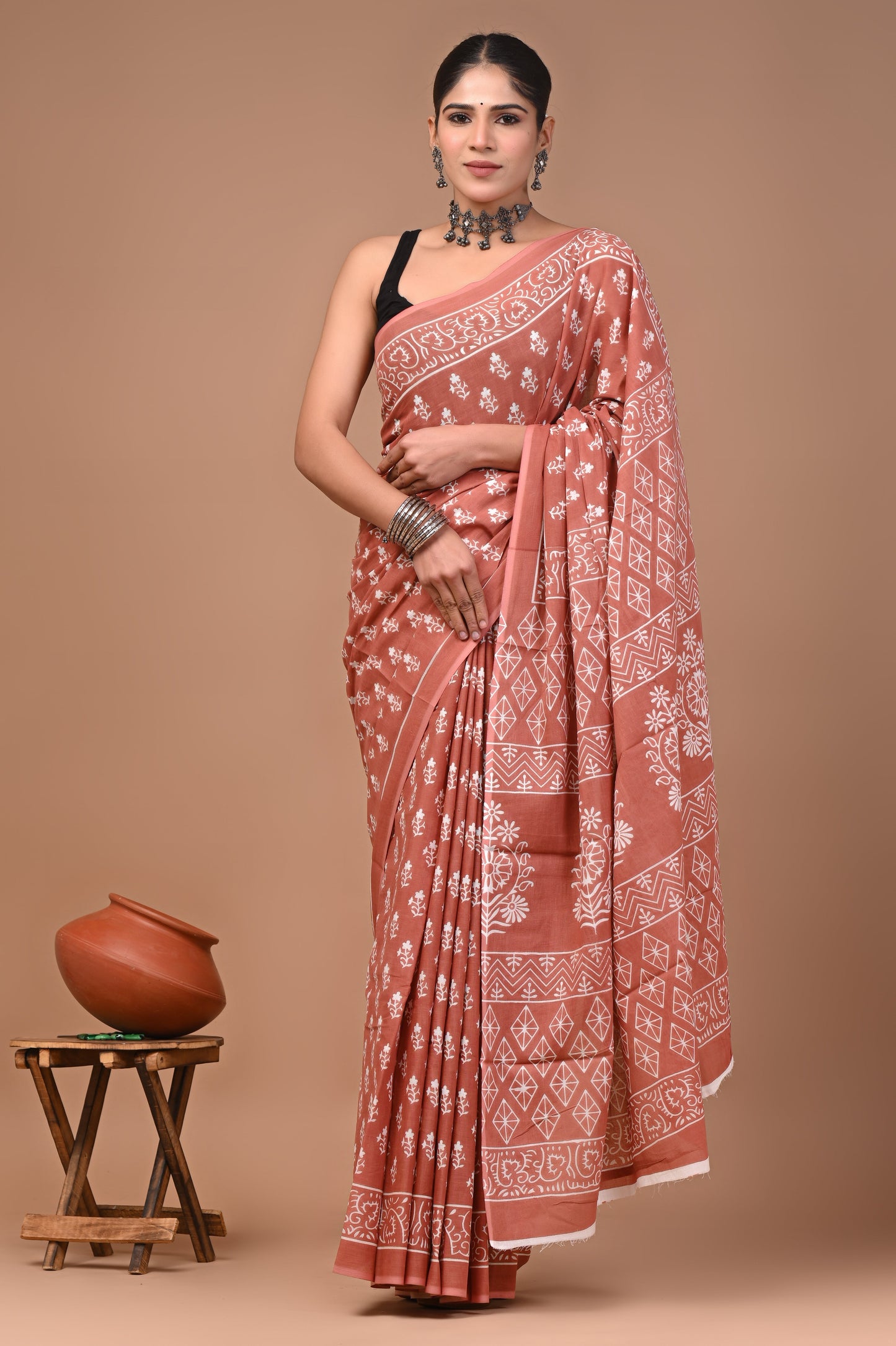 Printed Pure Cotton Mulmul Saree With Blouse