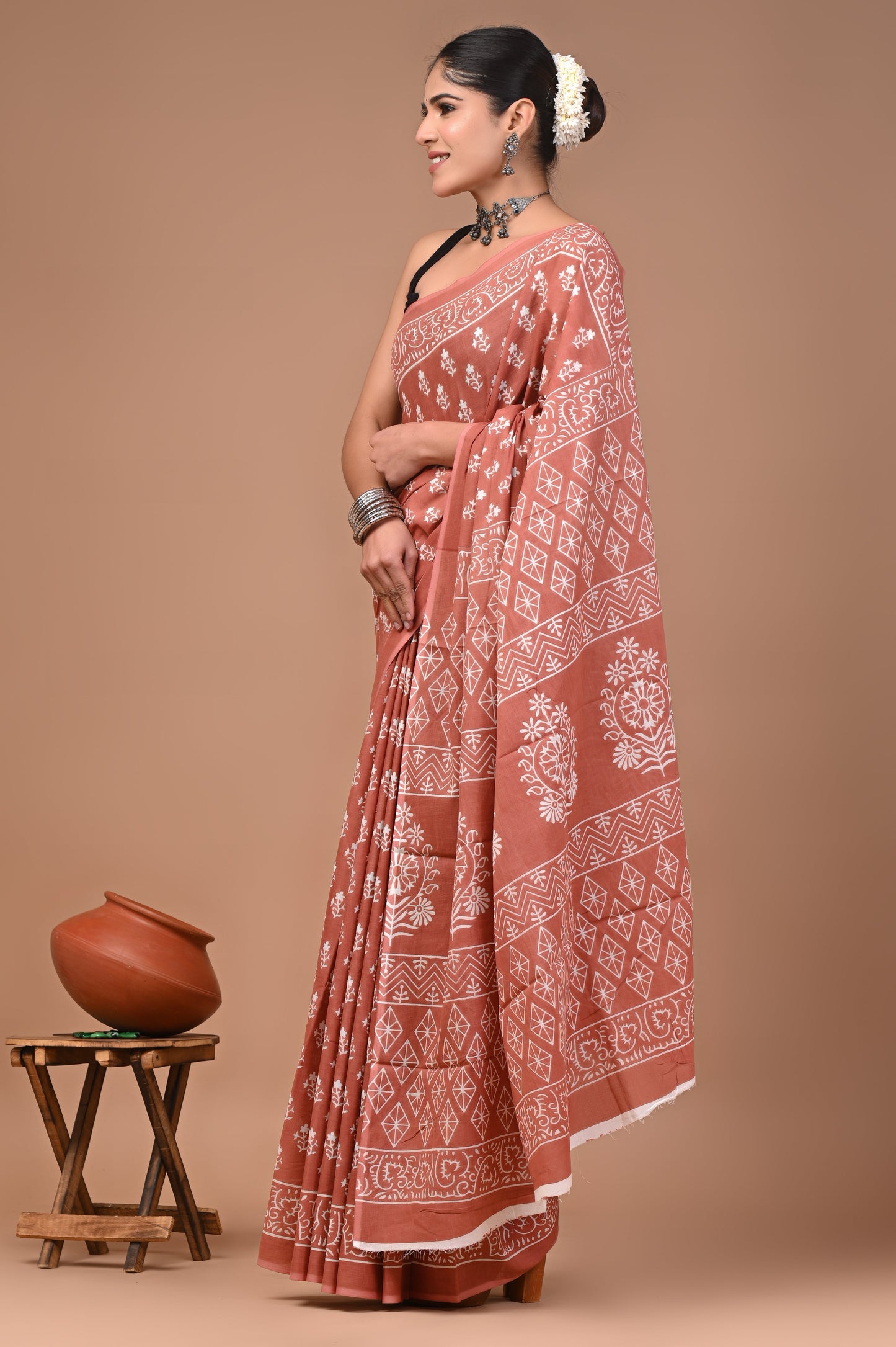 Printed Pure Cotton Mulmul Saree With Blouse