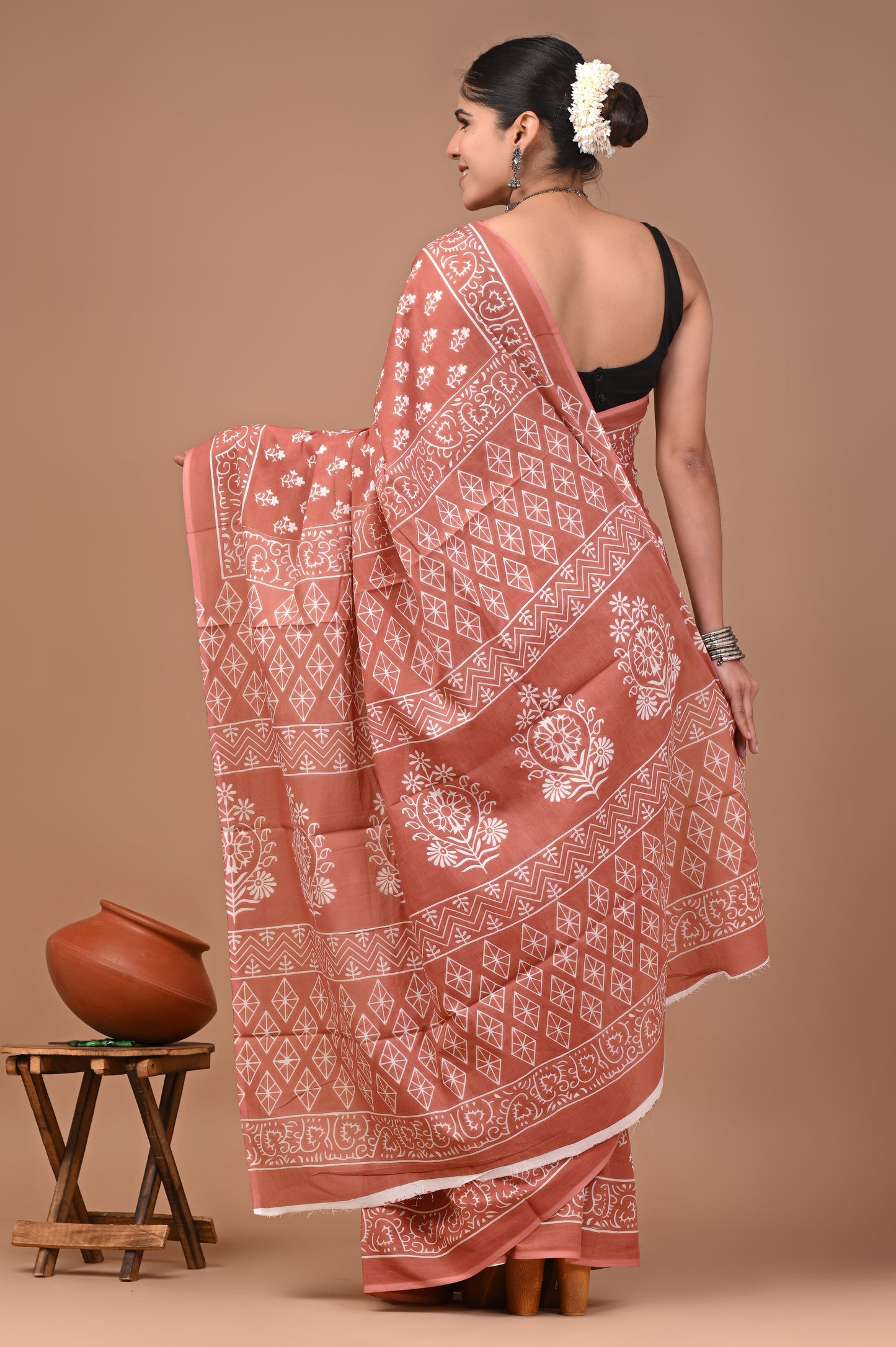 Printed Pure Cotton Mulmul Saree With Blouse