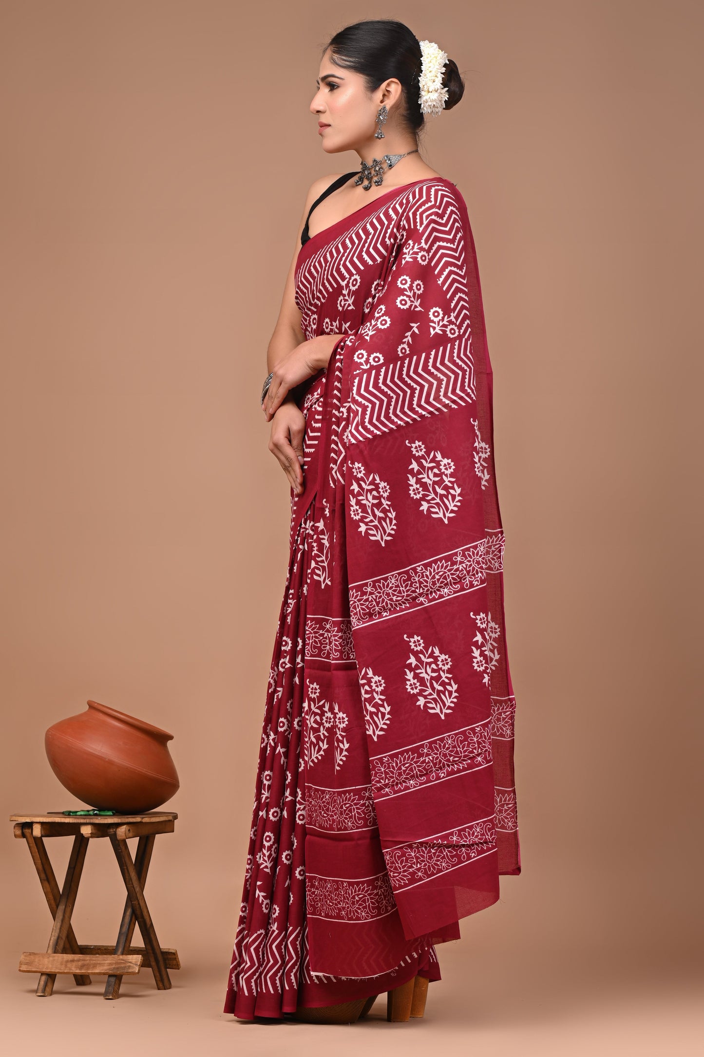 Printed Pure Cotton Mulmul Saree With Blouse