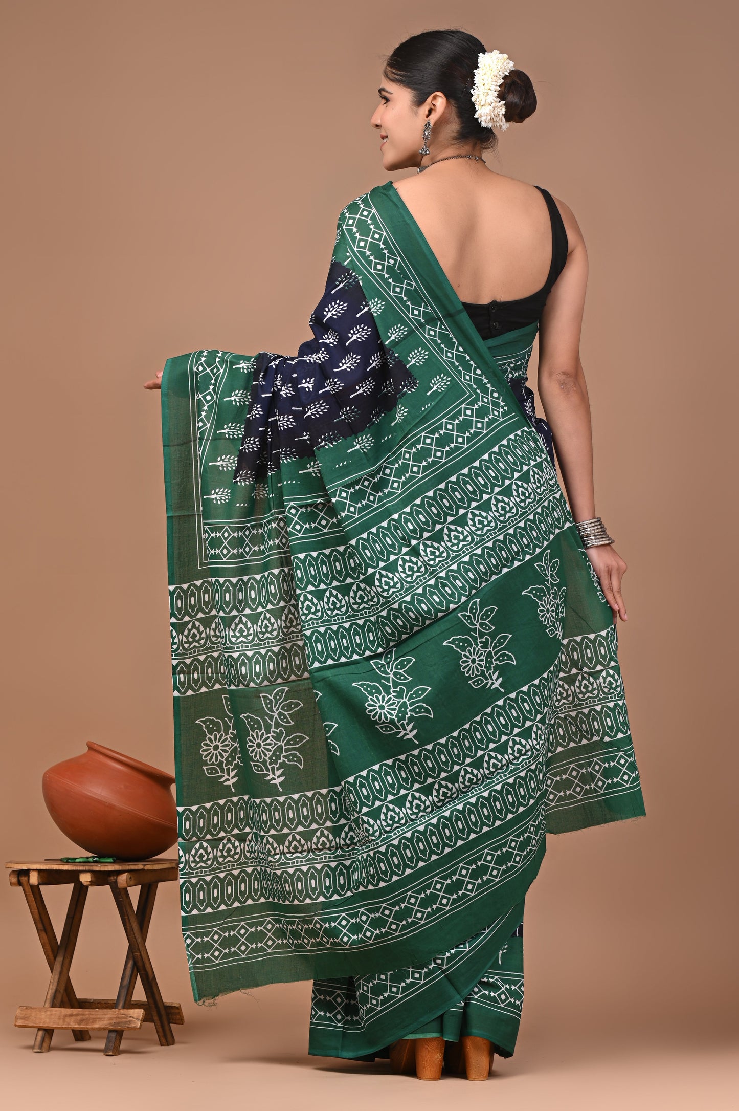 Printed Pure Cotton Mulmul Saree With Blouse