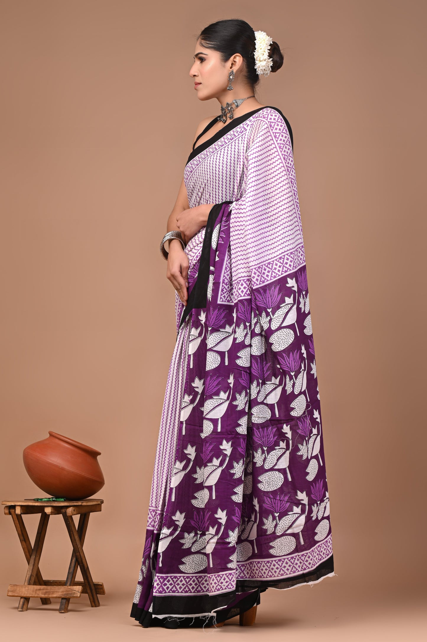 Printed Pure Cotton Mulmul Saree With Blouse