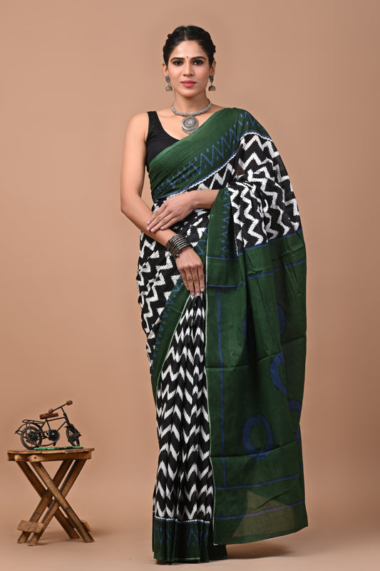 Printed Pure Cotton Mulmul Saree With Blouse