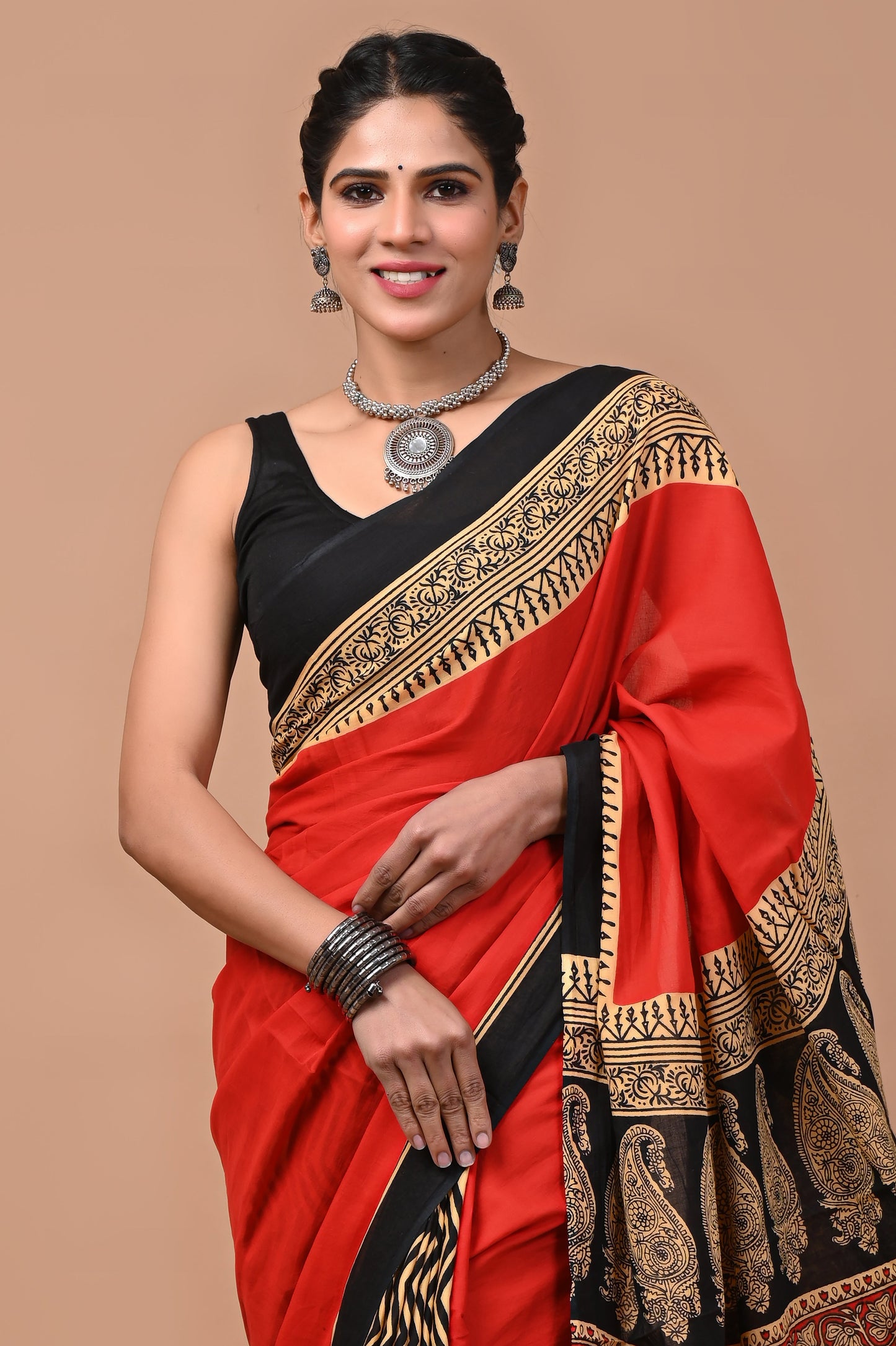 Printed Pure Cotton Mulmul Saree With Blouse