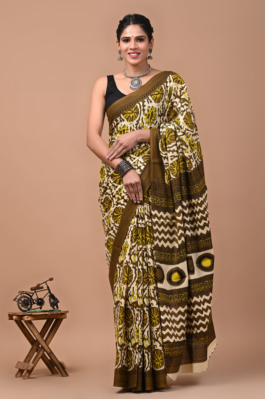 Printed Pure Cotton Mulmul Saree With Blouse