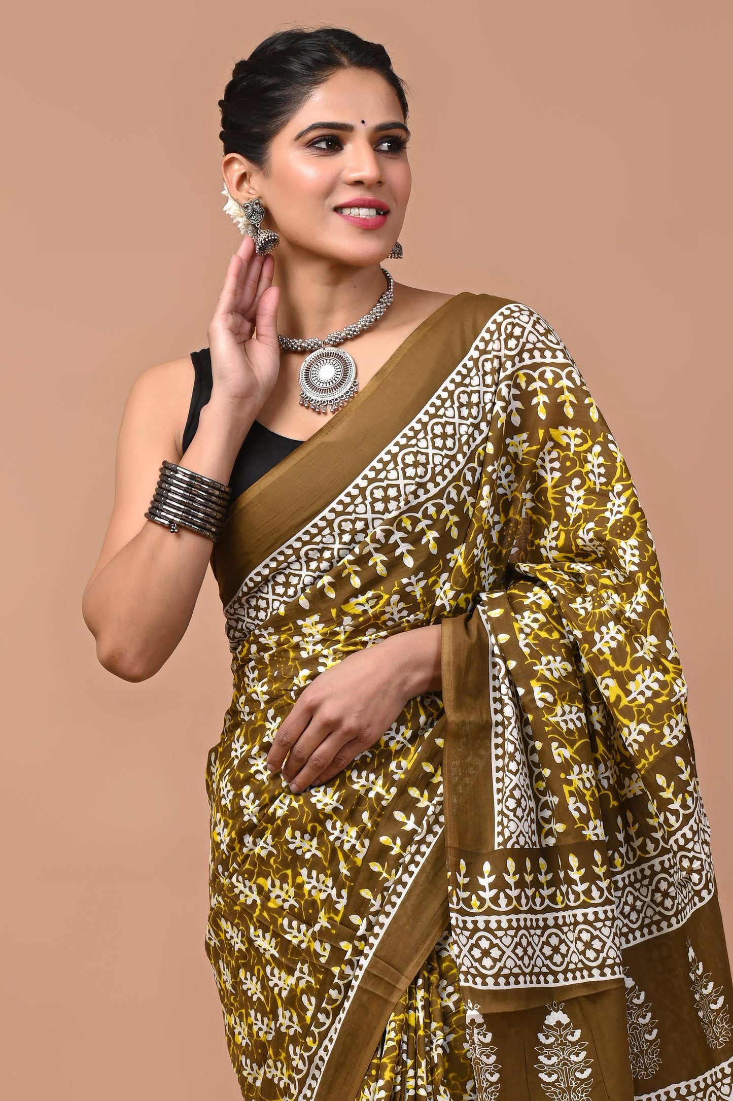 Printed Pure Cotton Mulmul Saree With Blouse