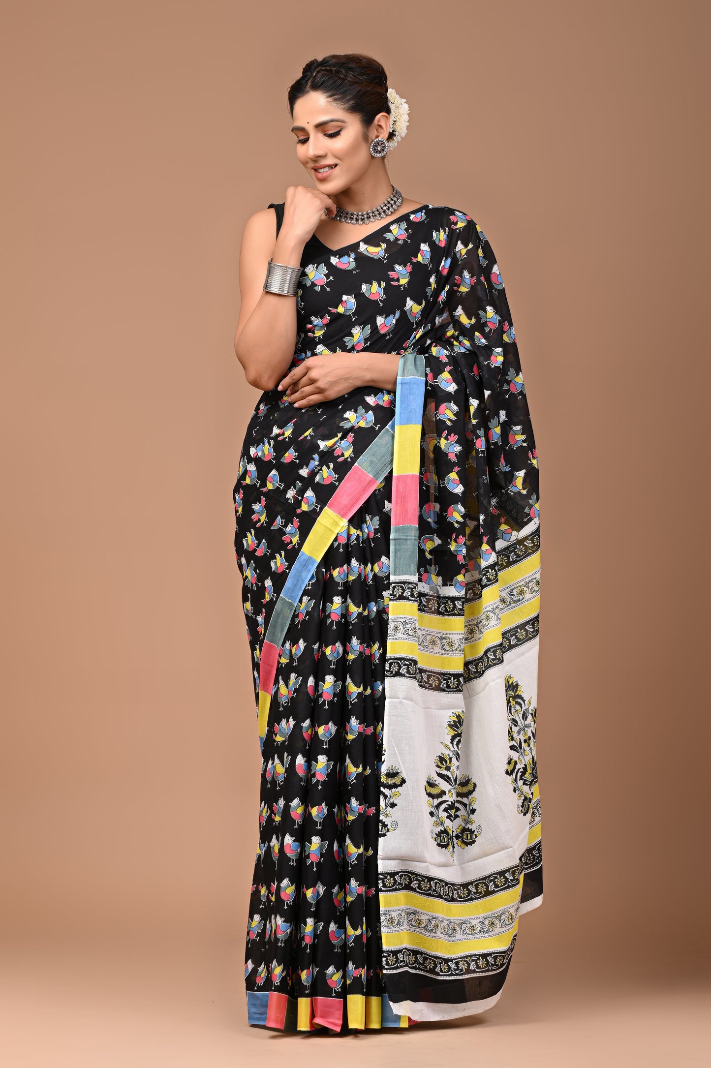 Exclusive Printed Pure Cotton Mulmul Saree With Blouse