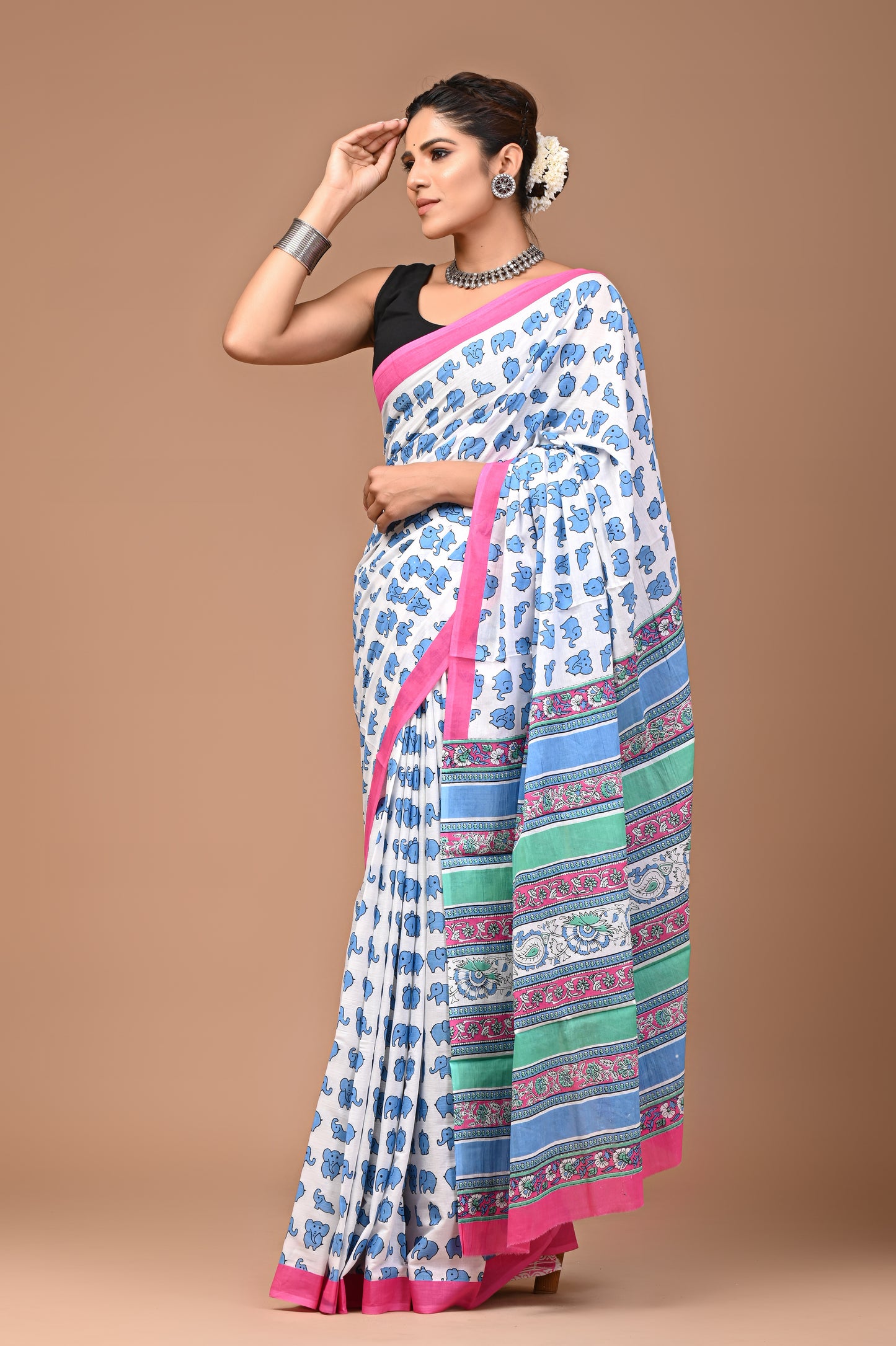 Exclusive Printed Pure Cotton Mulmul Saree With Blouse