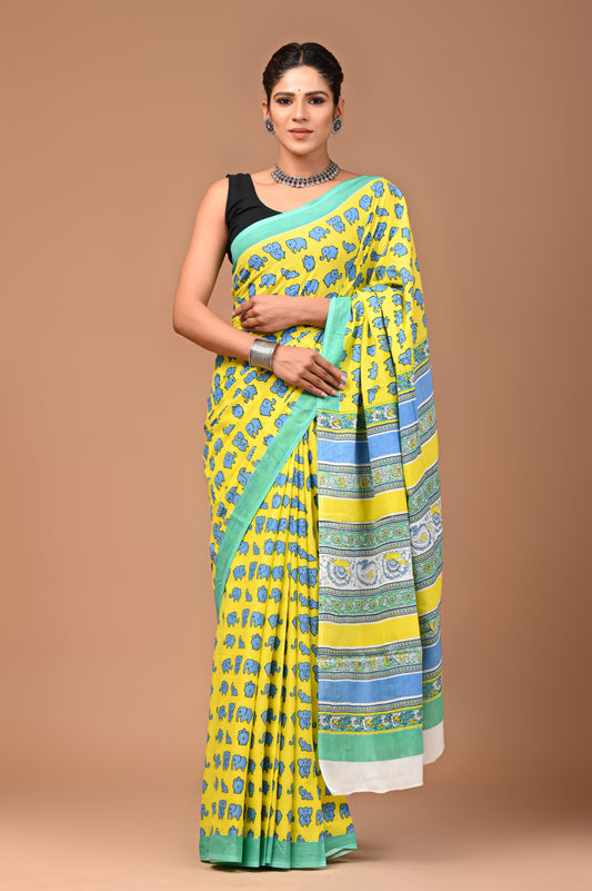 Exclusive Printed Pure Cotton Mulmul Saree With Blouse