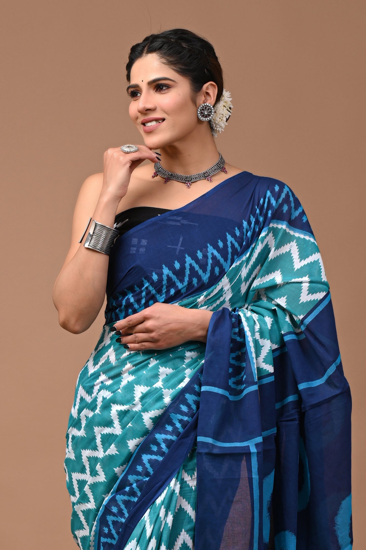 Printed Pure Cotton Mulmul Saree With Blouse