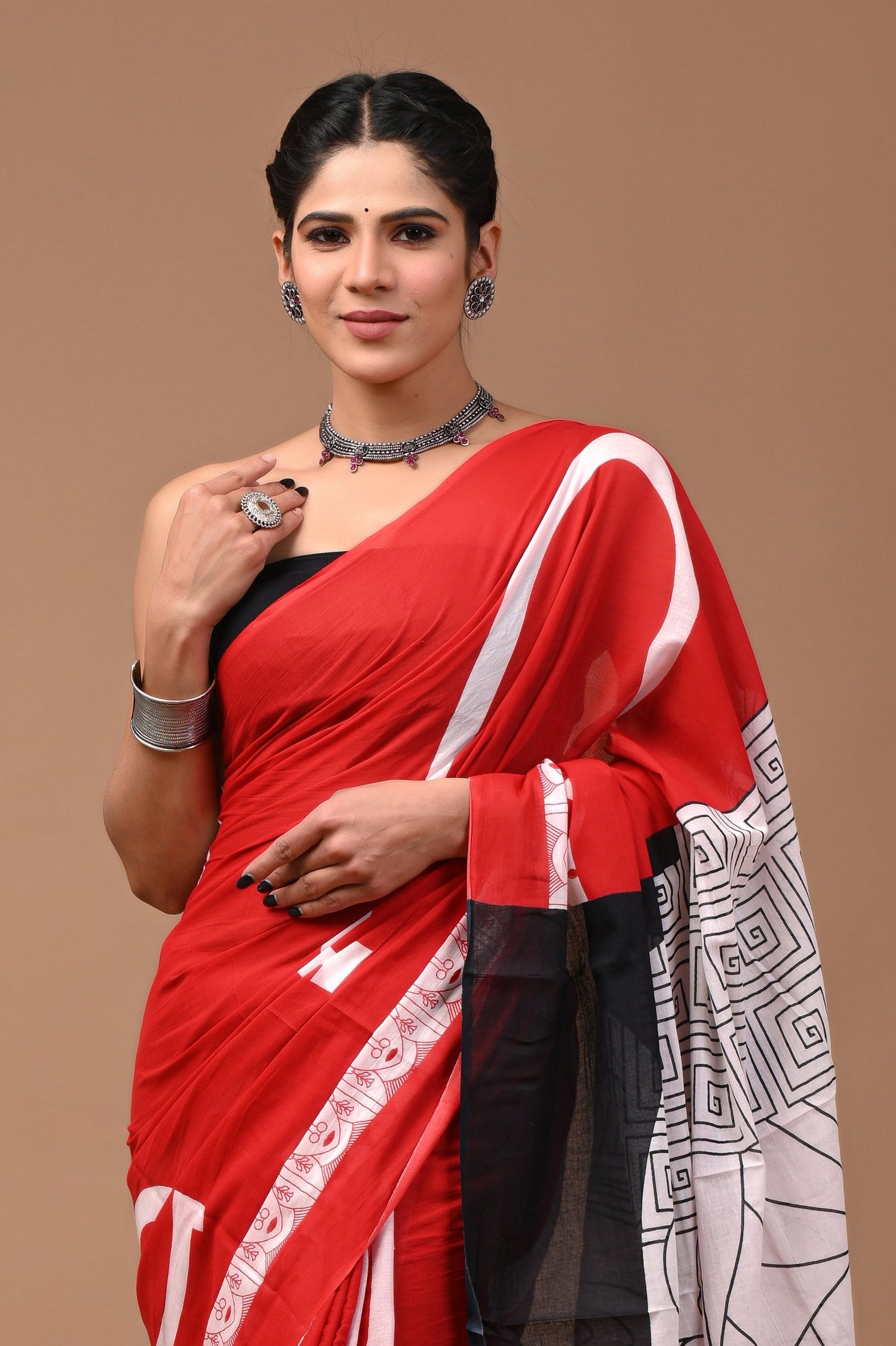 Printed Pure Cotton Mulmul Saree With Blouse