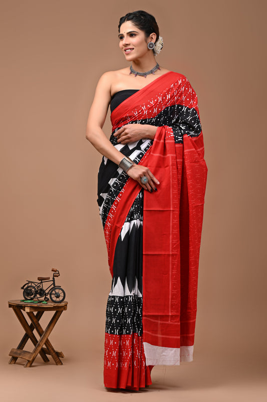 Printed Pure Cotton Mulmul Saree With Blouse