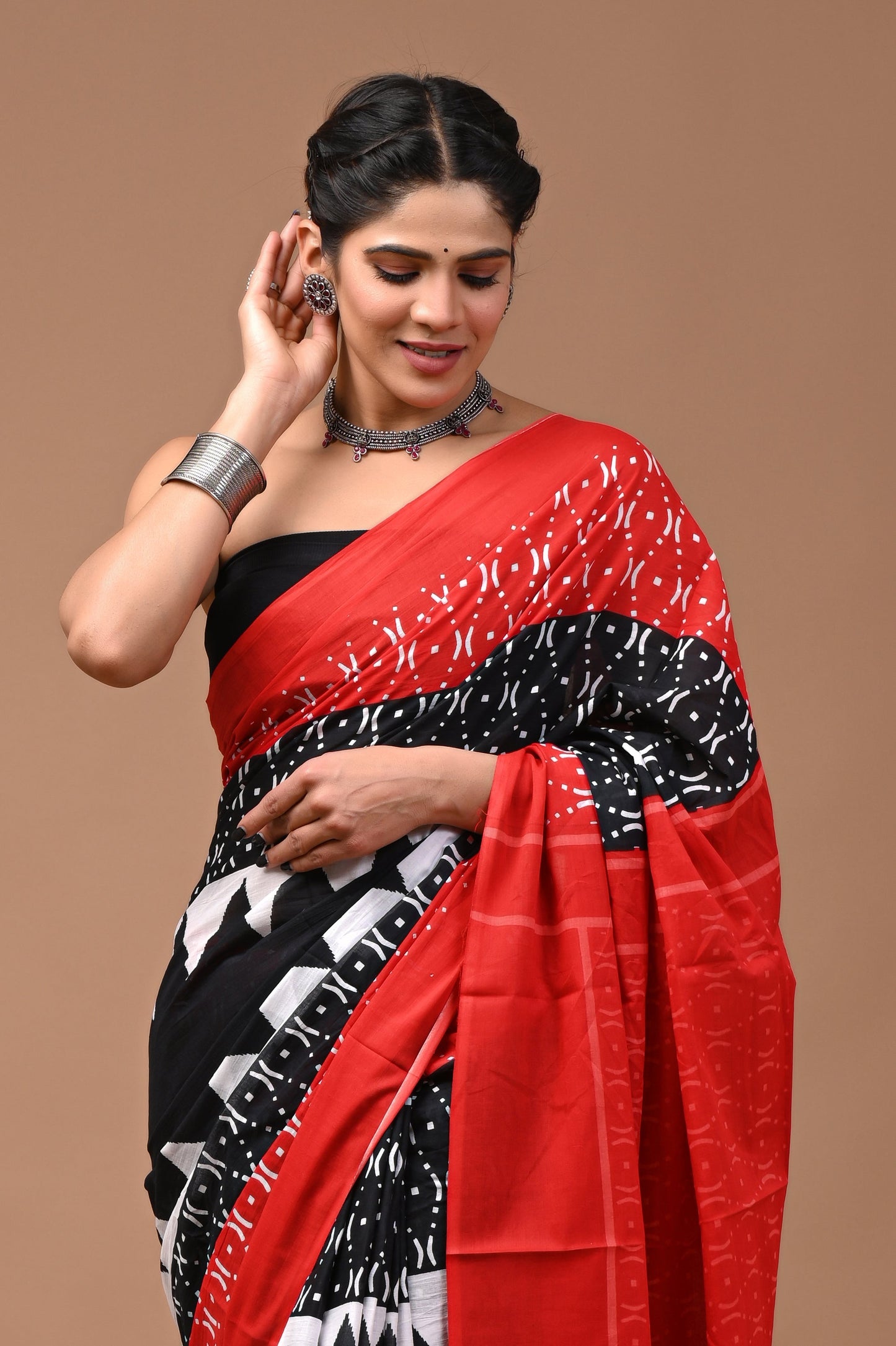 Printed Pure Cotton Mulmul Saree With Blouse