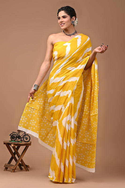 Printed Pure Cotton Mulmul Saree With Blouse